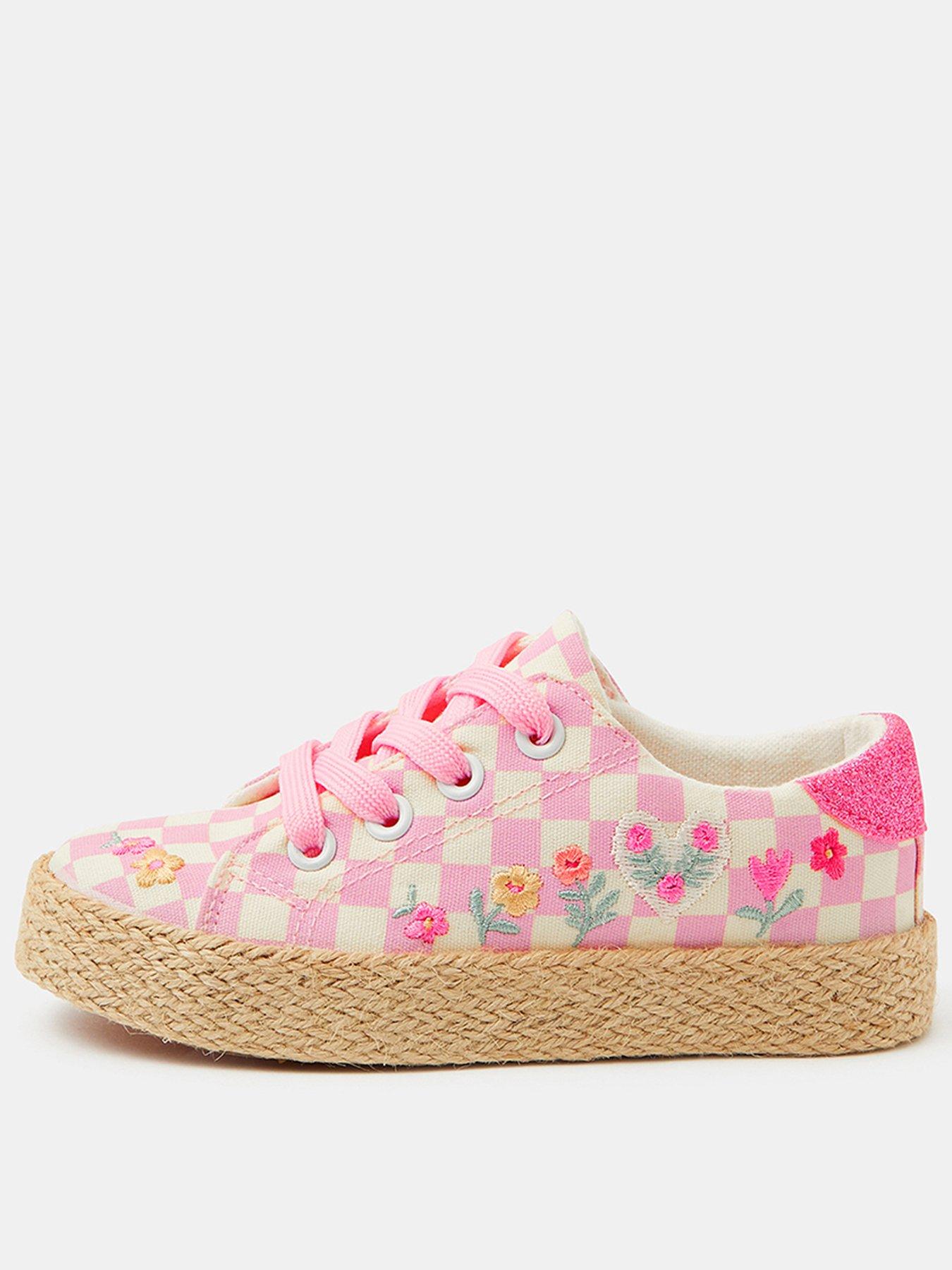 Image 1 of 3 of Accessorize Girls Prairie Embroidered Lace Up Trainers - Pink