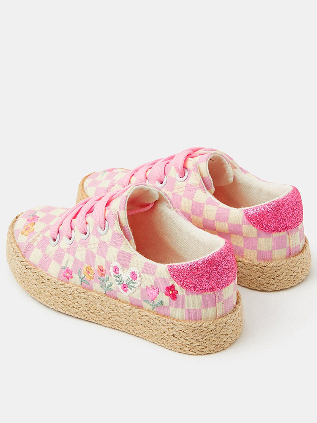Image 3 of 3 of Accessorize Girls Prairie Embroidered Lace Up Trainers - Pink