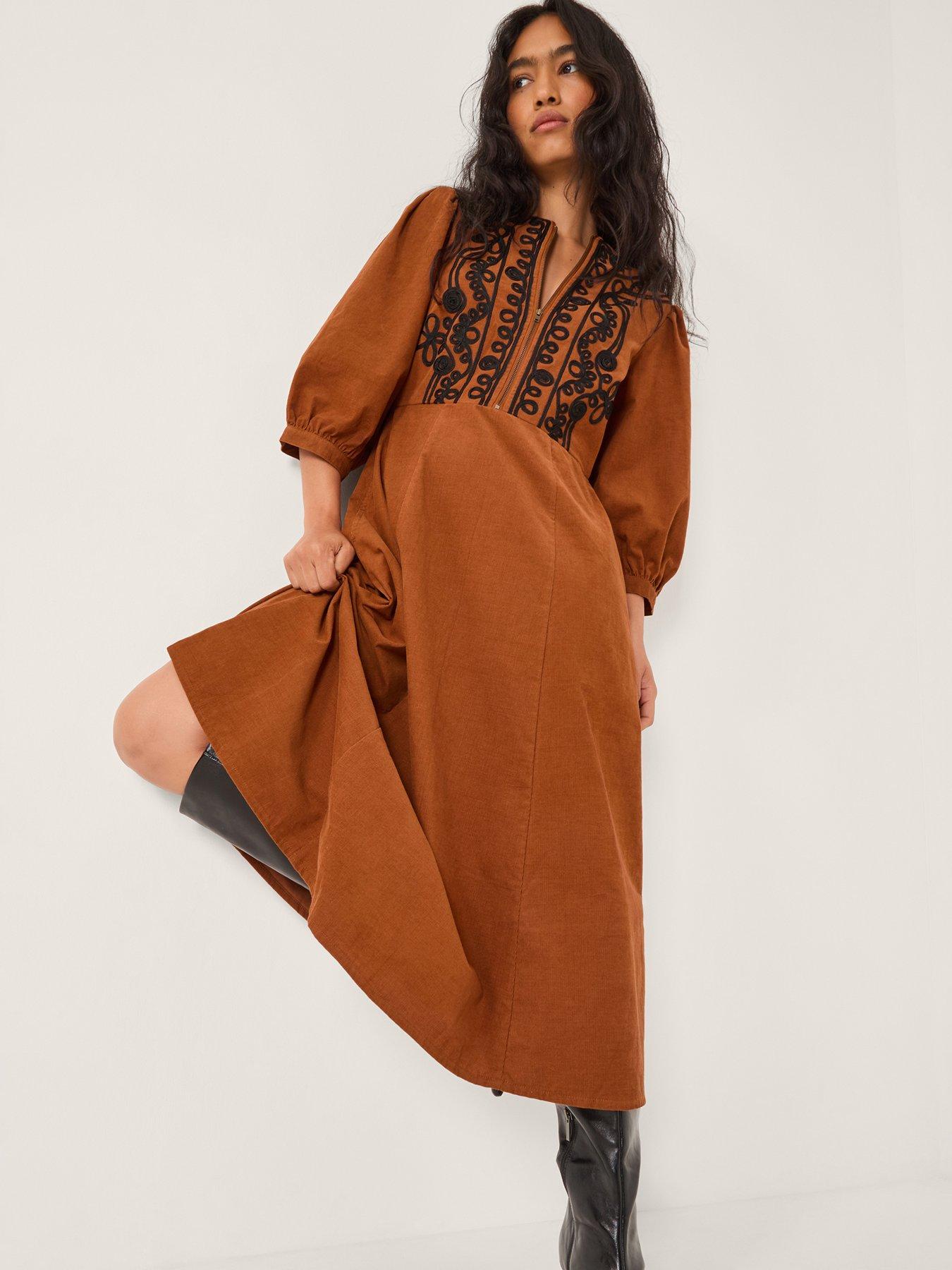 Monsoon Leah Cornelli Dress - Brown