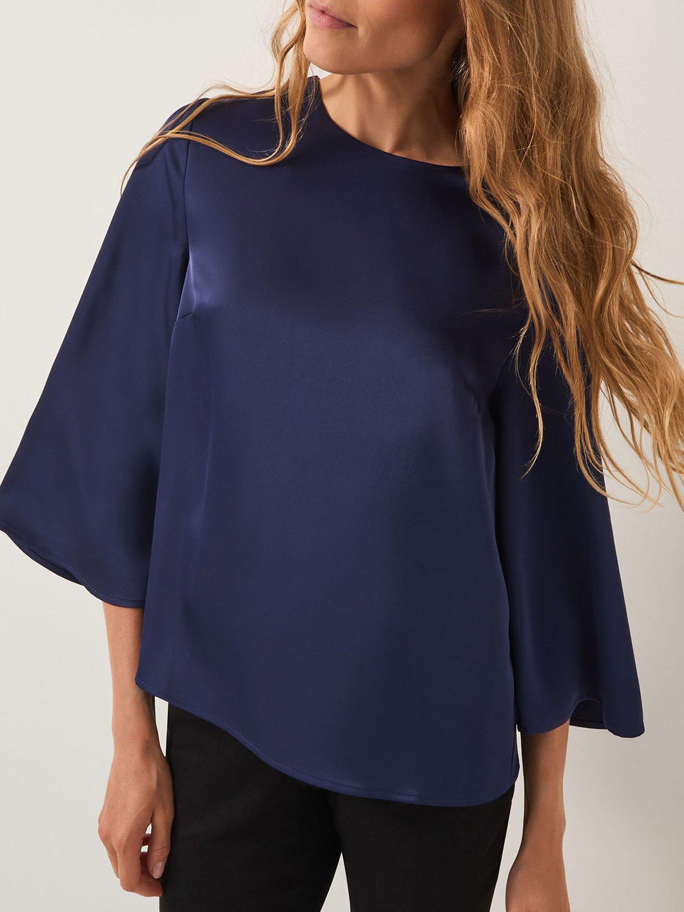 Image 1 of 5 of Monsoon Ingrid Satin Top - Blue