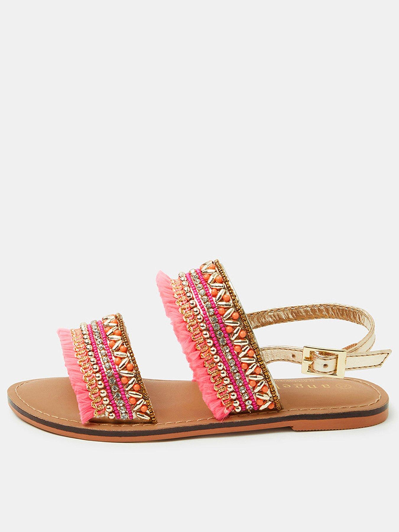 Accessorize Girls Embellished Two Strap Sandals - Coral