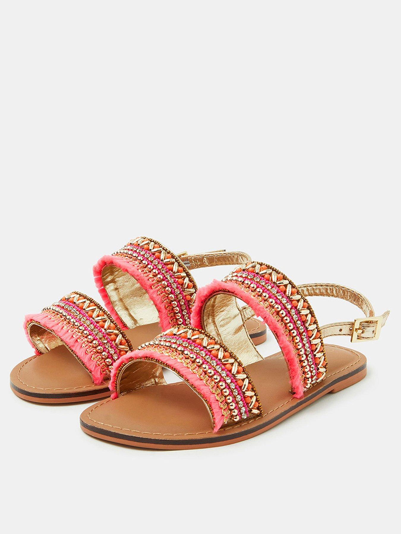 Image 2 of 3 of Accessorize Girls Embellished Two Strap Sandals - Coral