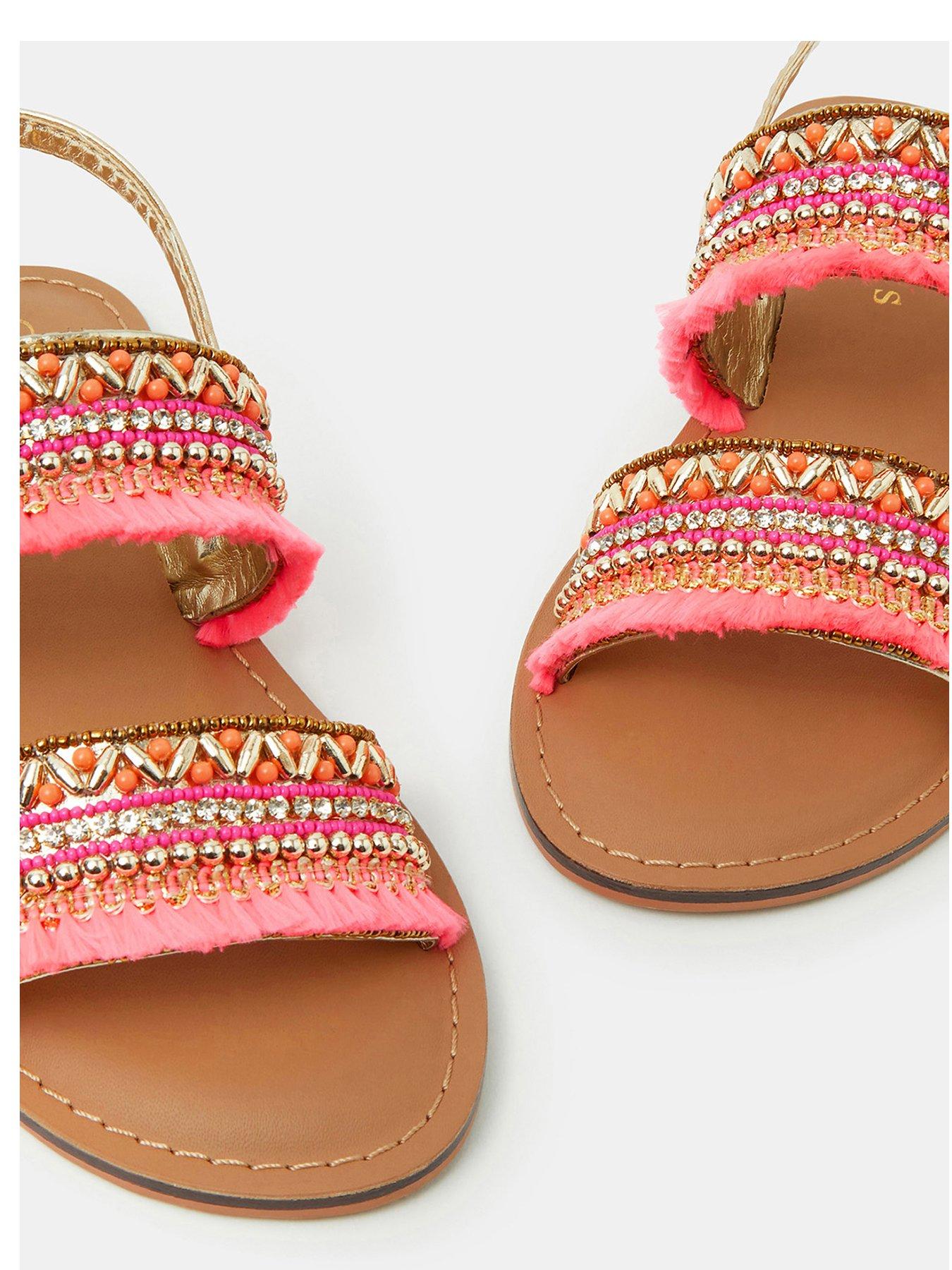 Image 3 of 3 of Accessorize Girls Embellished Two Strap Sandals - Coral