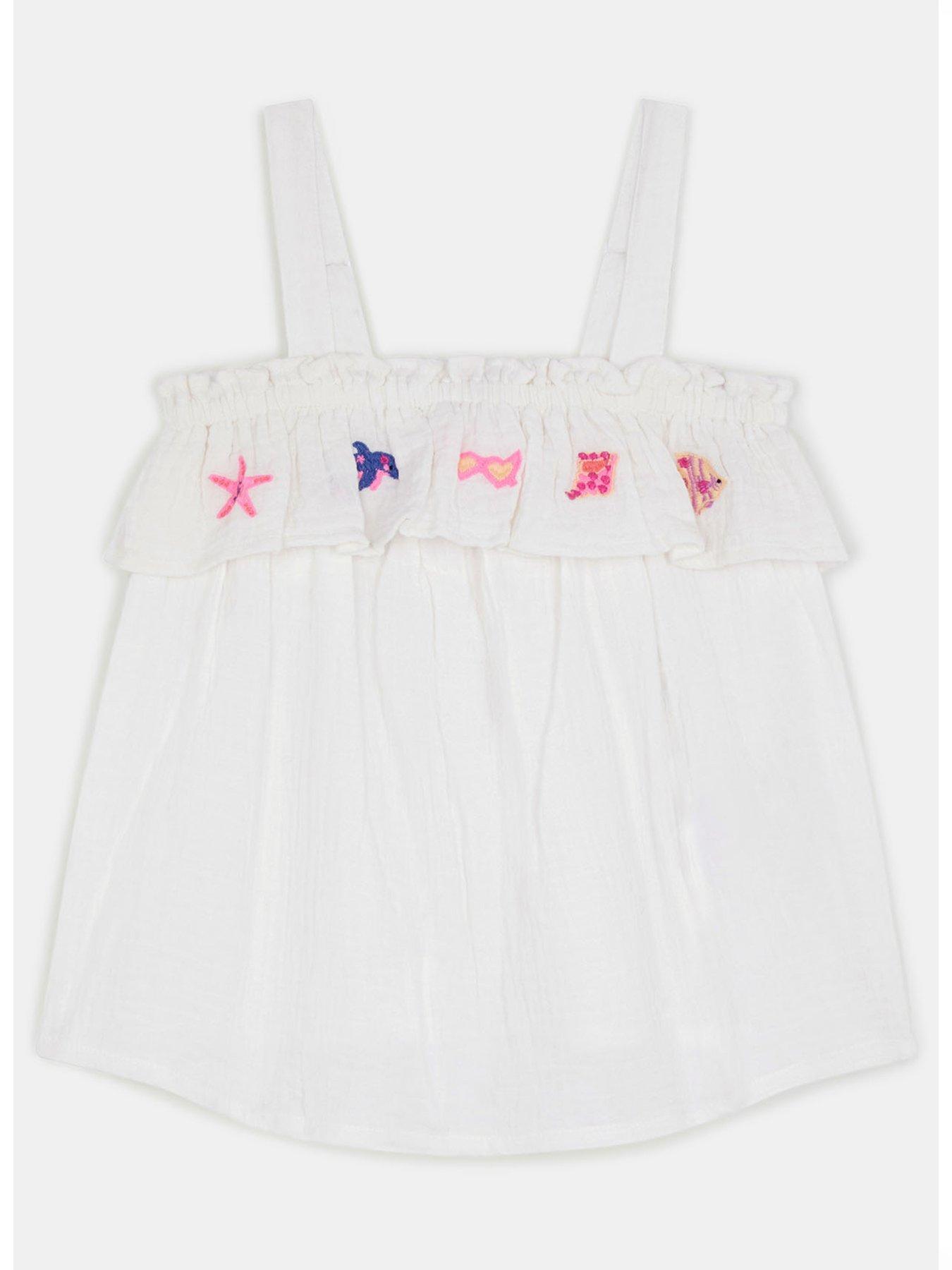 Image 1 of 3 of Accessorize Girls Embroidered Sea Life Cami Top - White