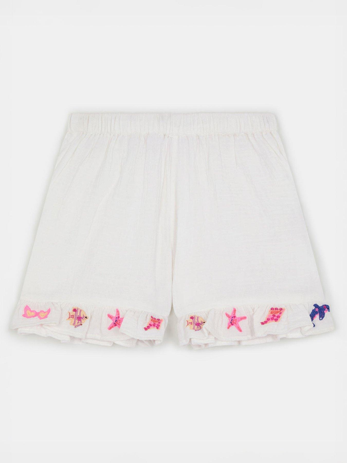 Accessorize Girls Embroidered Sea Life Shorts, White, Size Age: 11-12 Years