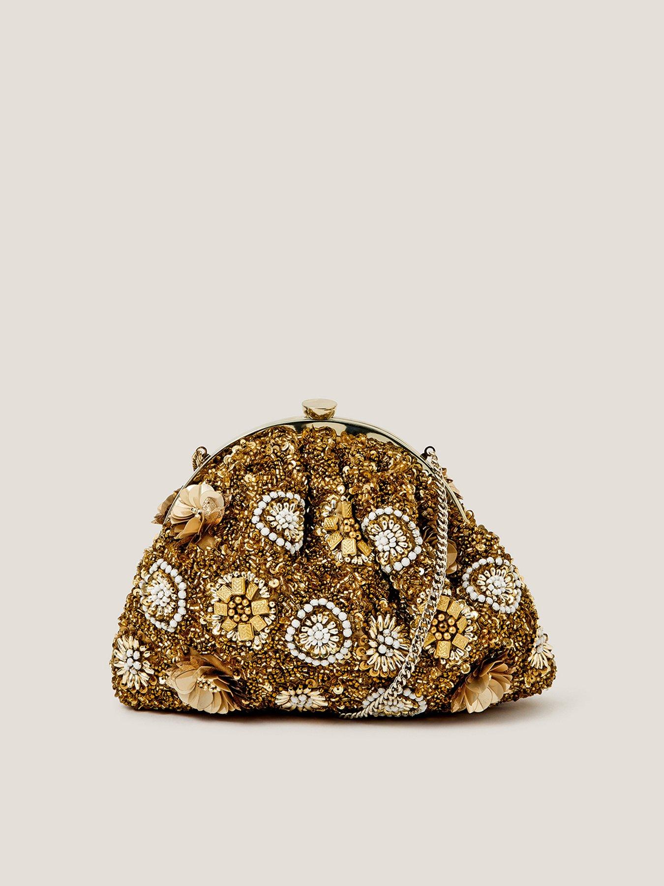 Monsoon Lulu Sequin Flower Embellished Clutch - Brown