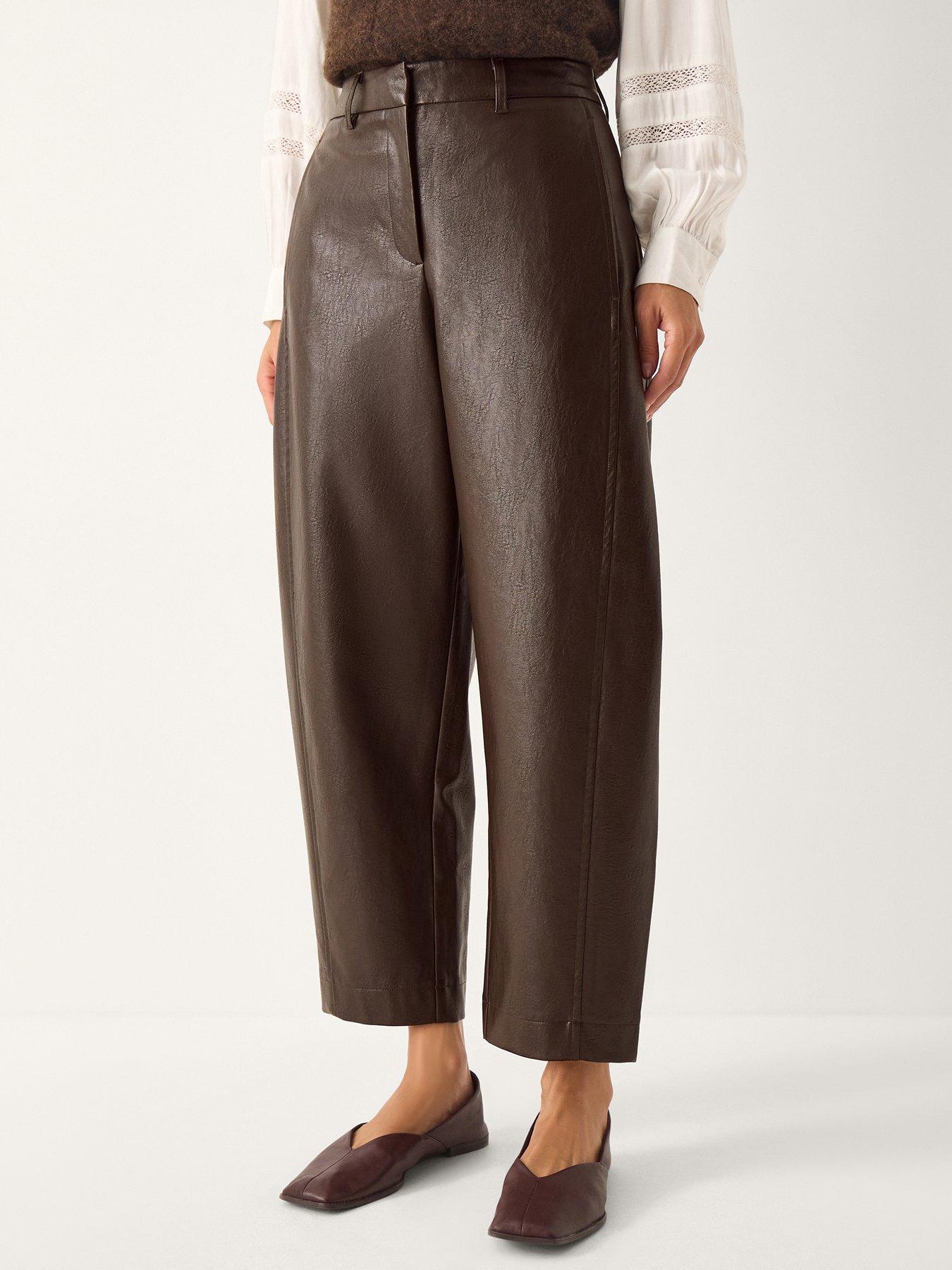 Monsoon Tara Faux Leather Barrel Trousers - Brown