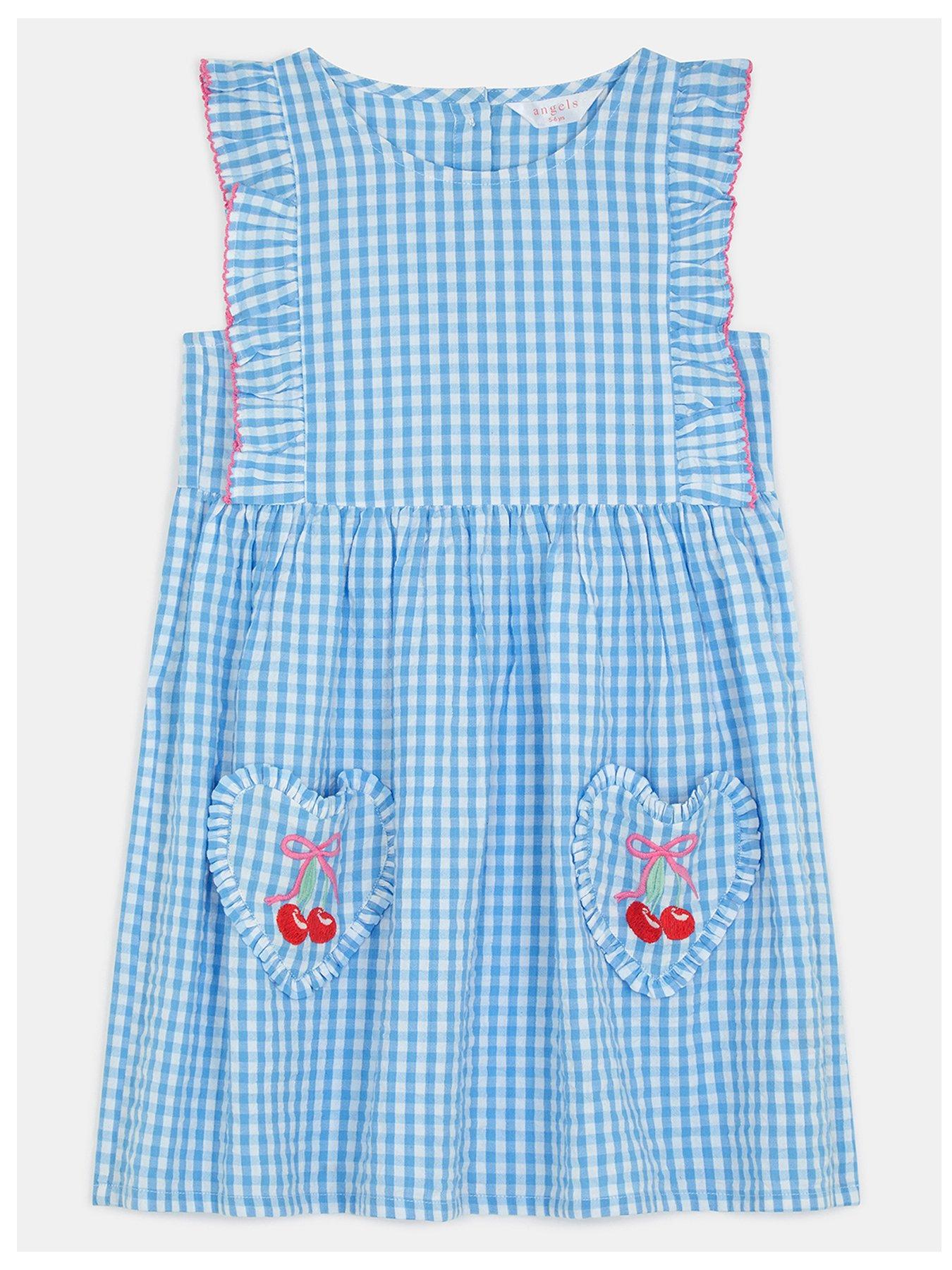 Image 1 of 3 of Accessorize Girls Gingham Cherry Dress - Blue