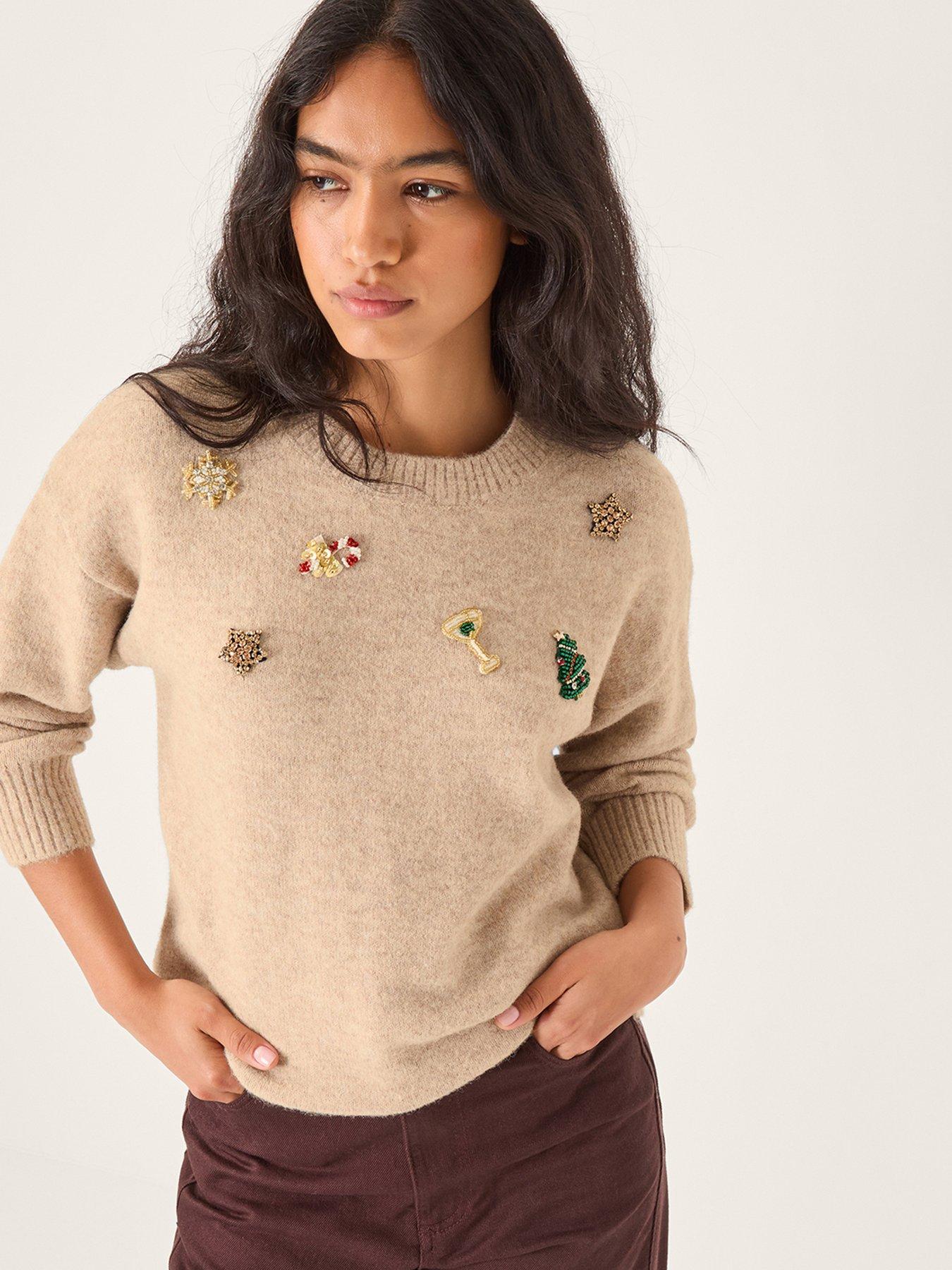 Monsoon Edie Embroidered Jumper - Brown
