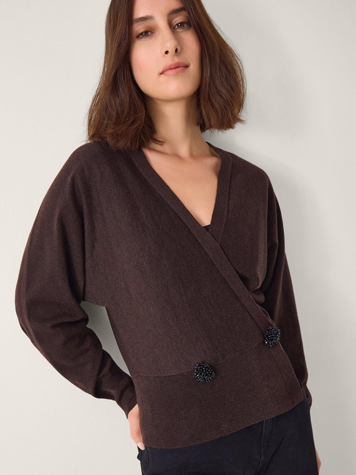 Monsoon Thea Trim Wrap Cardigan - Brown