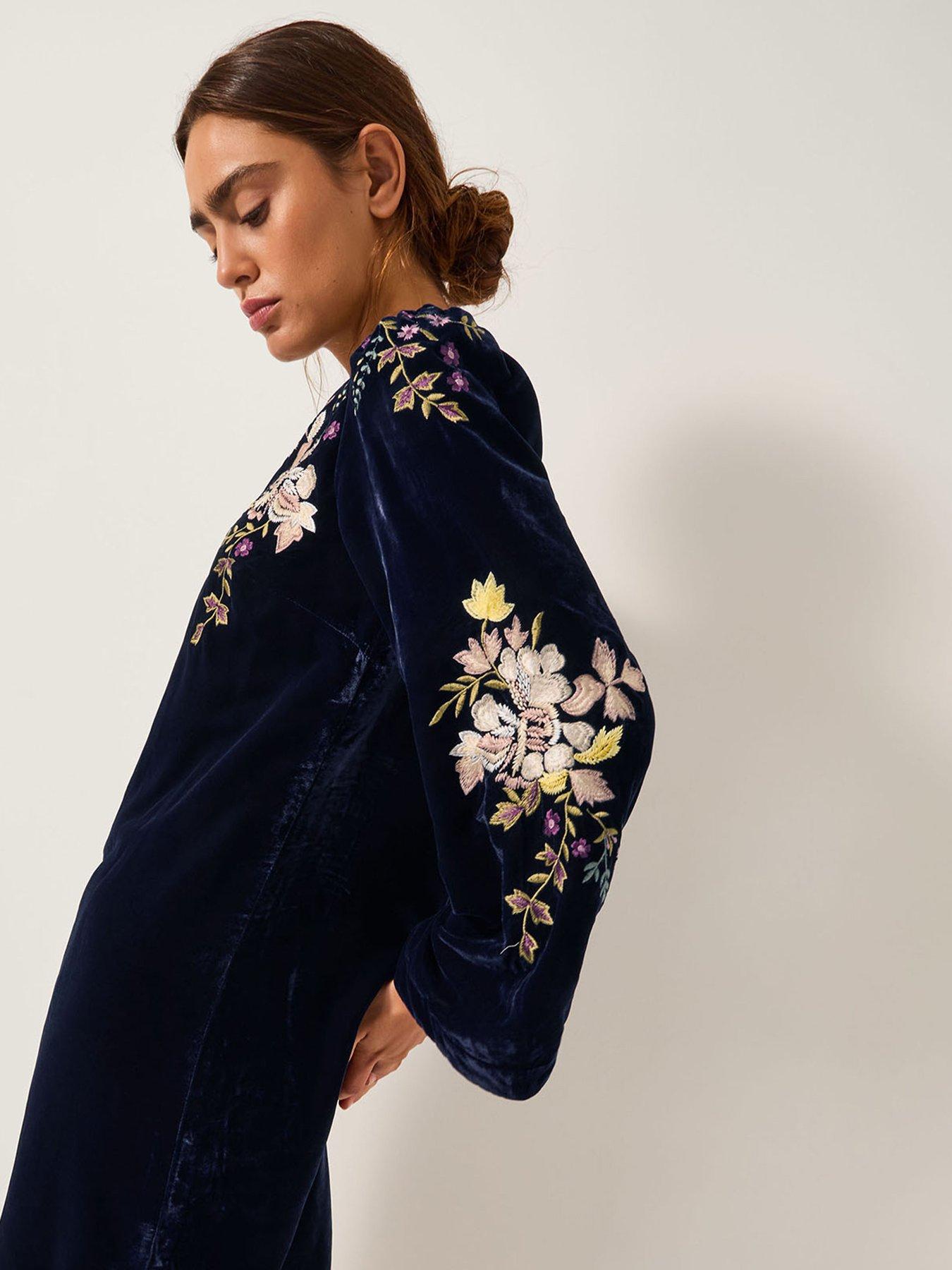 monsoon blue embroidered dress Willa Embroidered Wrap Dress in Recycled Polyester Blue
