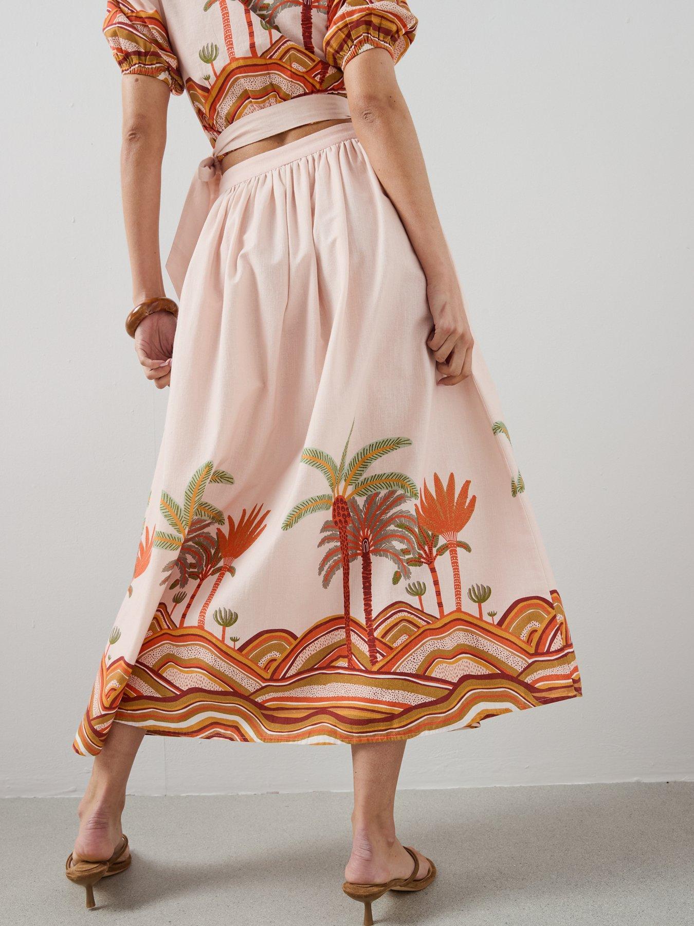 Image 2 of 7 of The Very Collection Tropical Print Maxi Co-Ord Skirt - Orange