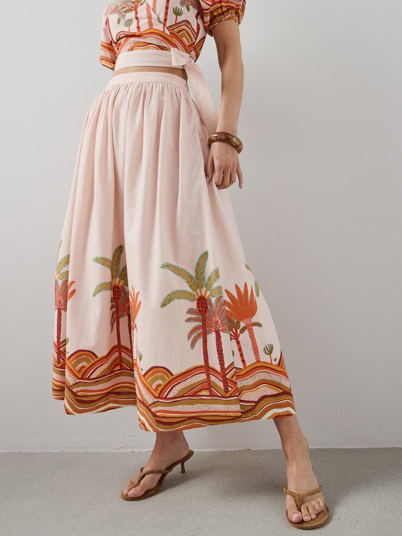 Image 4 of 7 of The Very Collection Tropical Print Maxi Co-Ord Skirt - Orange
