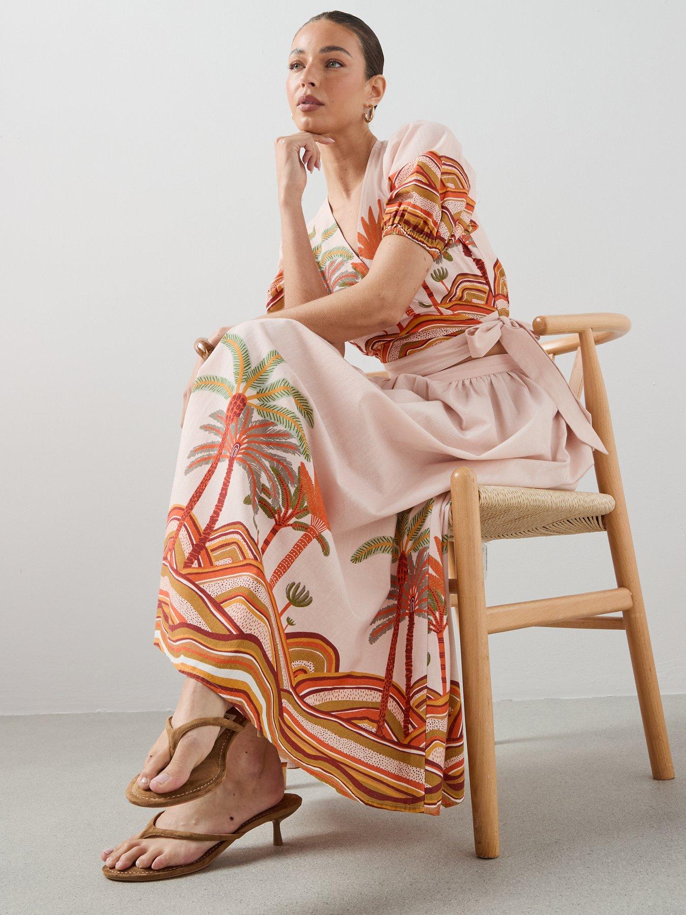 Image 5 of 7 of The Very Collection Tropical Print Maxi Co-Ord Skirt - Orange