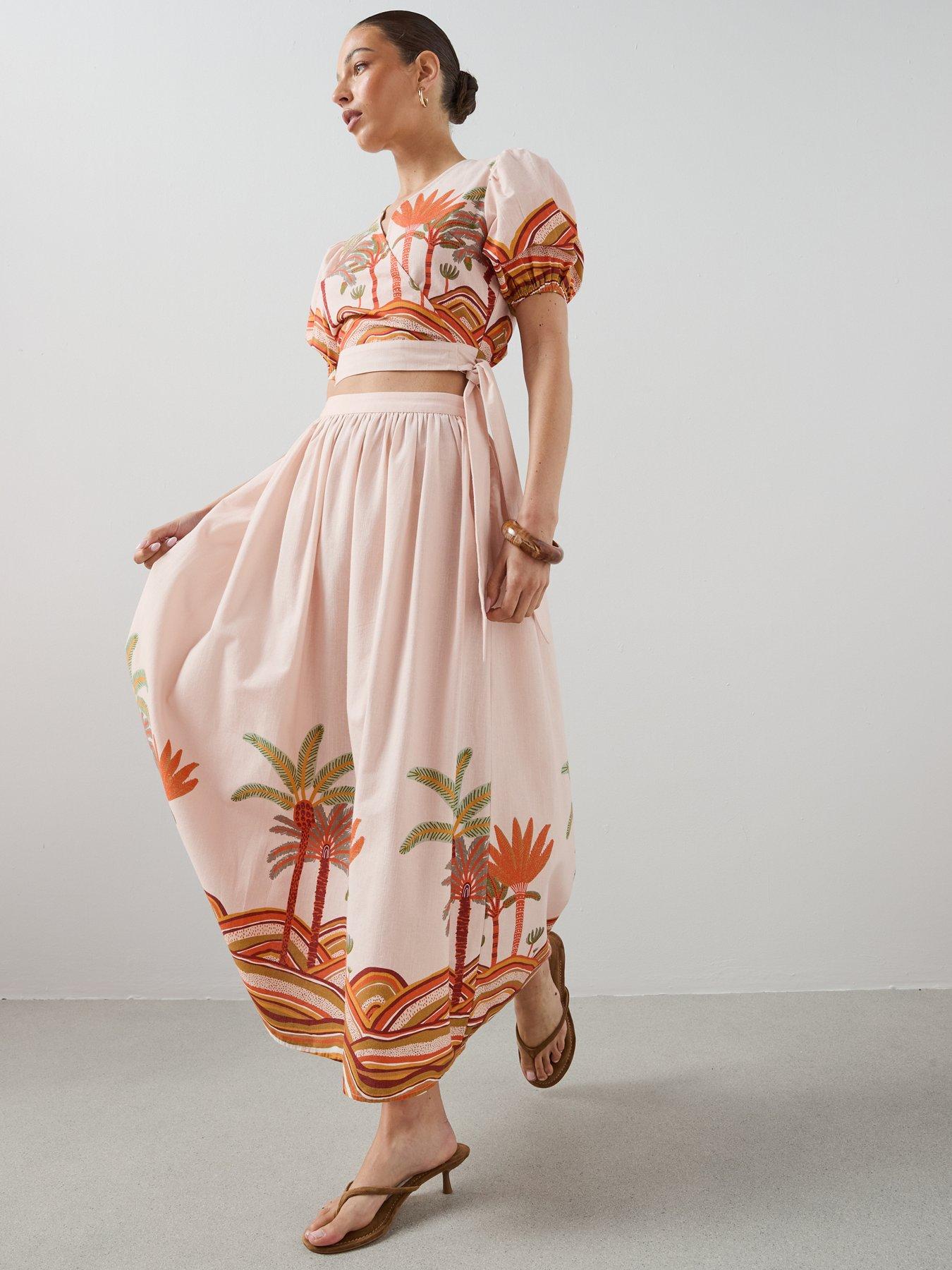 Image 6 of 7 of The Very Collection Tropical Print Maxi Co-Ord Skirt - Orange