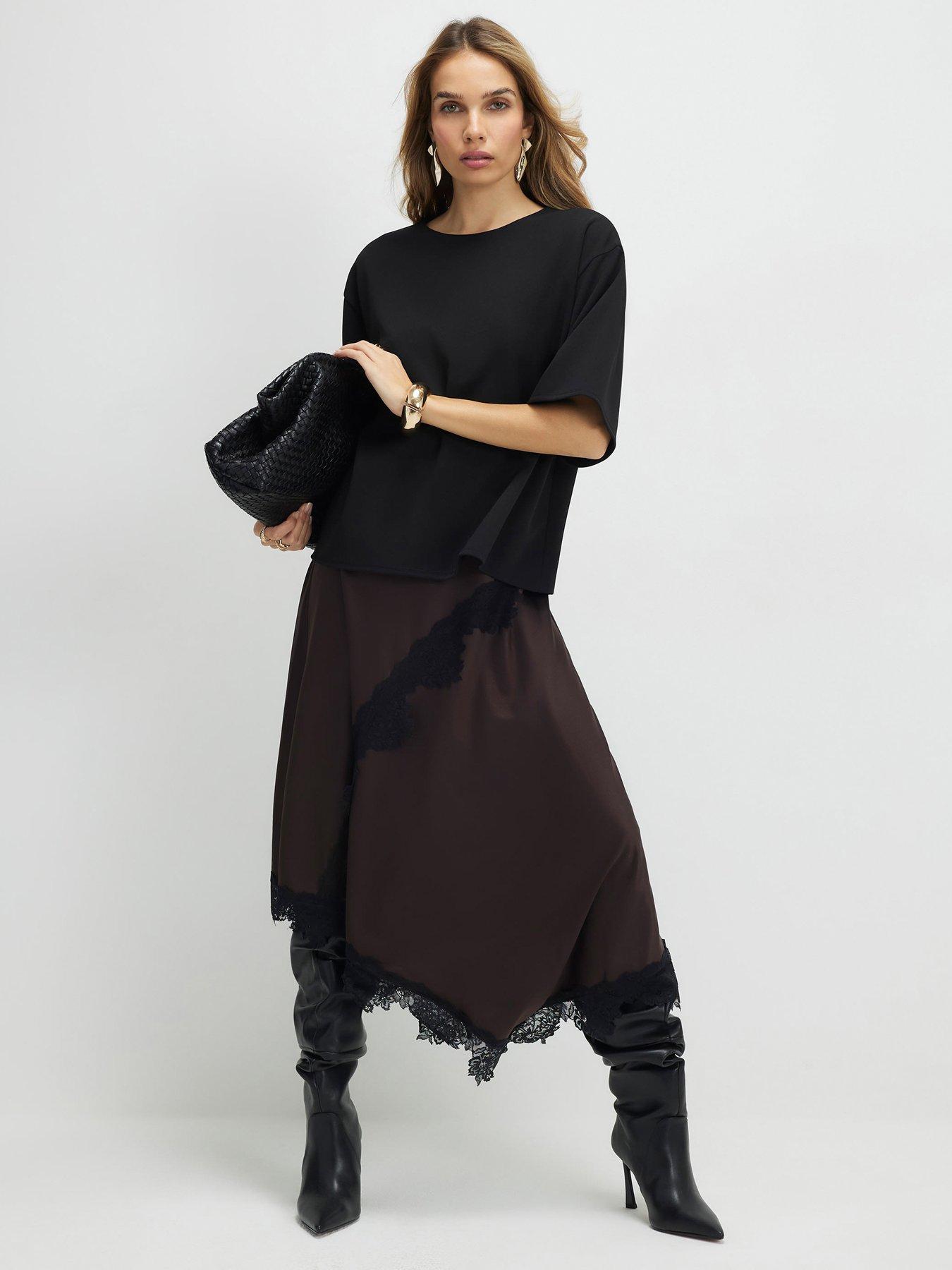 River Island Short Sleeve Lace Hybrid T-Shirt Maxi Dress - Brown | Very