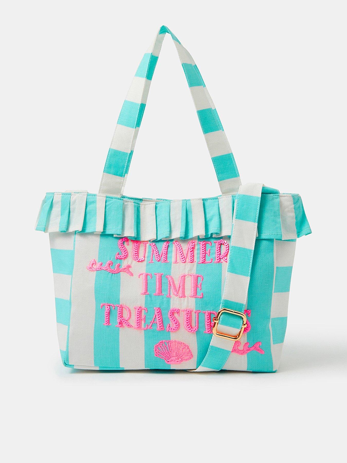 Accessorize Girls Stripe Slogan Tote Bag, Blue