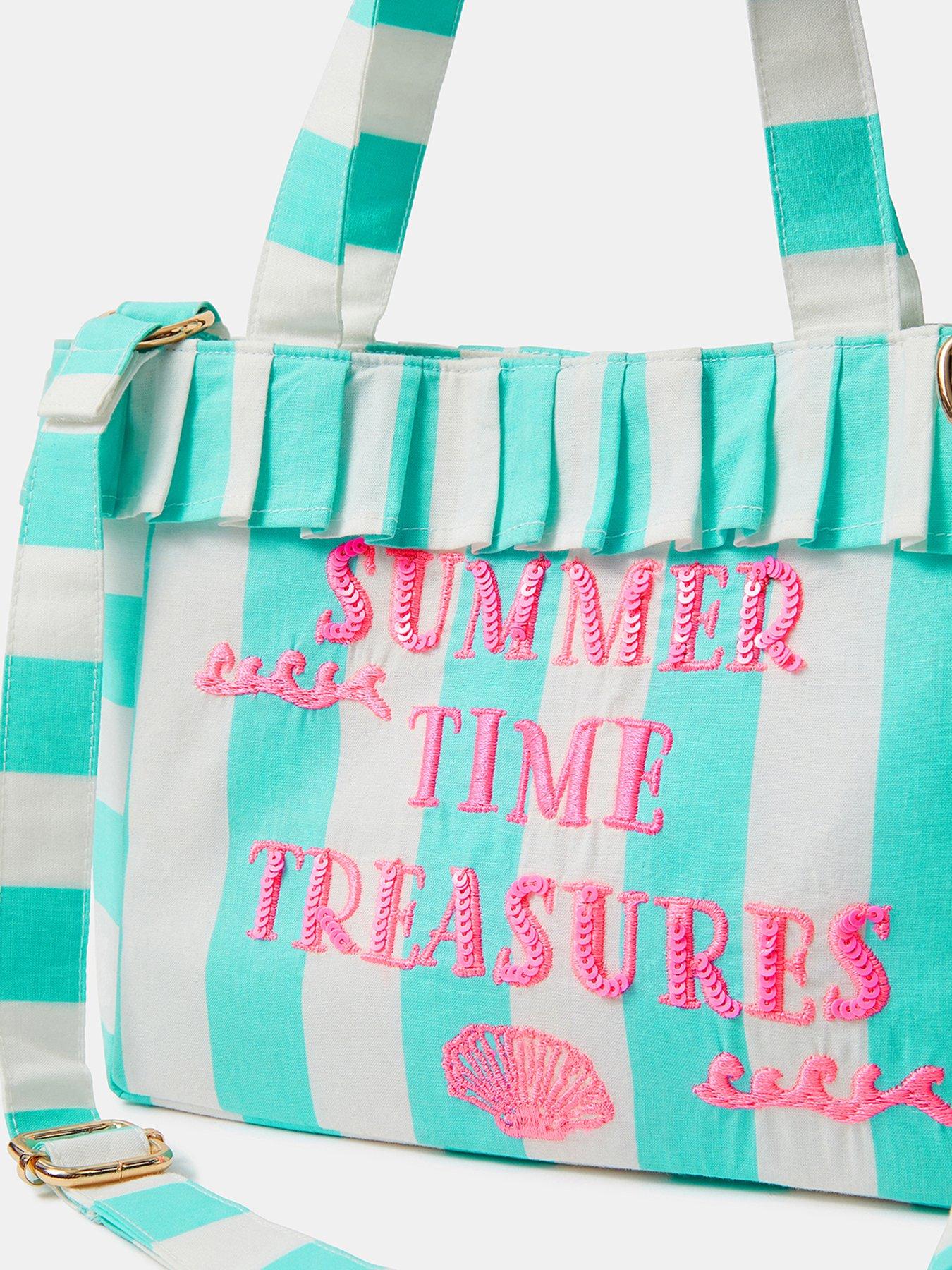 Image 3 of 4 of Accessorize Girls Stripe Slogan Tote Bag - Aqua