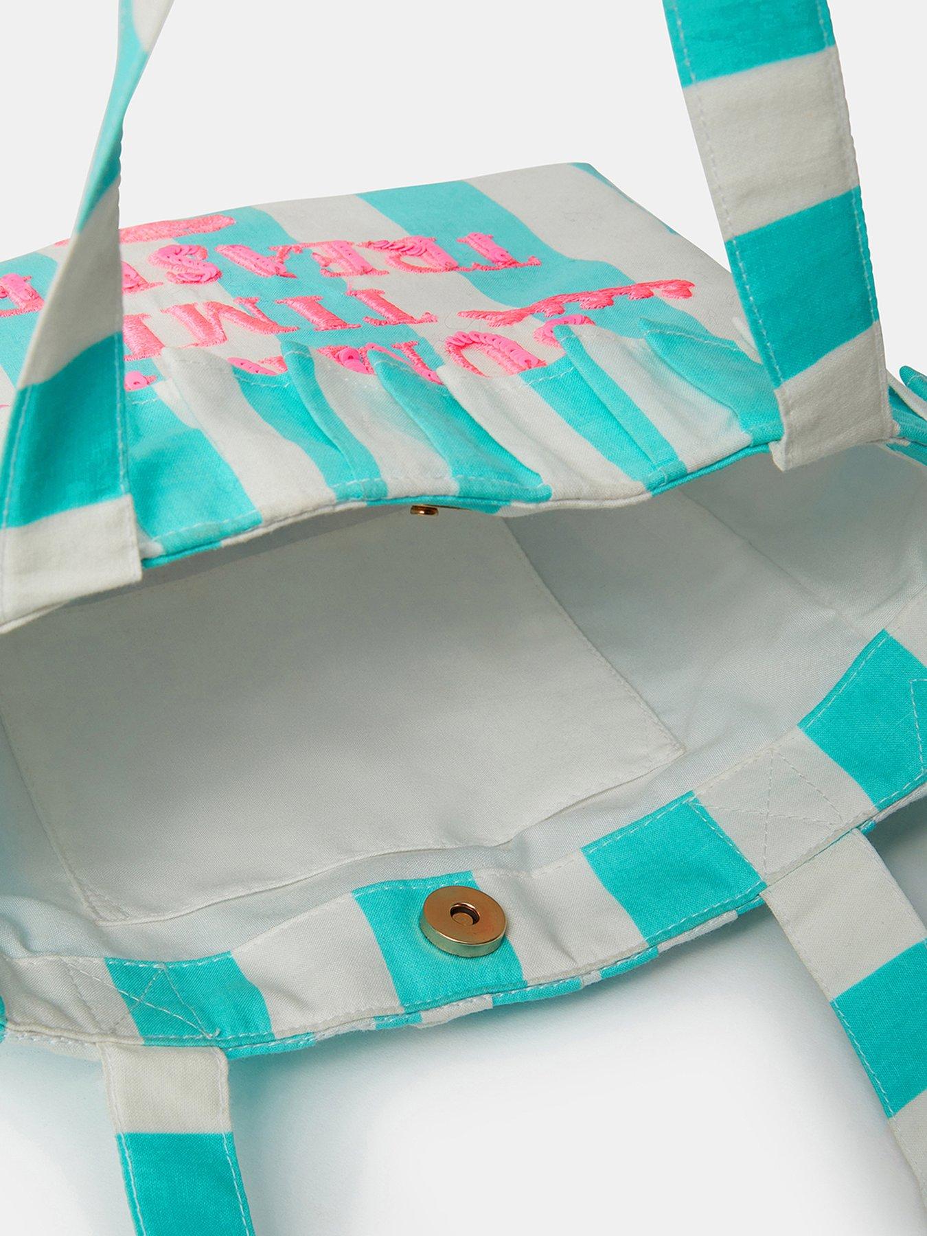 Image 4 of 4 of Accessorize Girls Stripe Slogan Tote Bag - Aqua