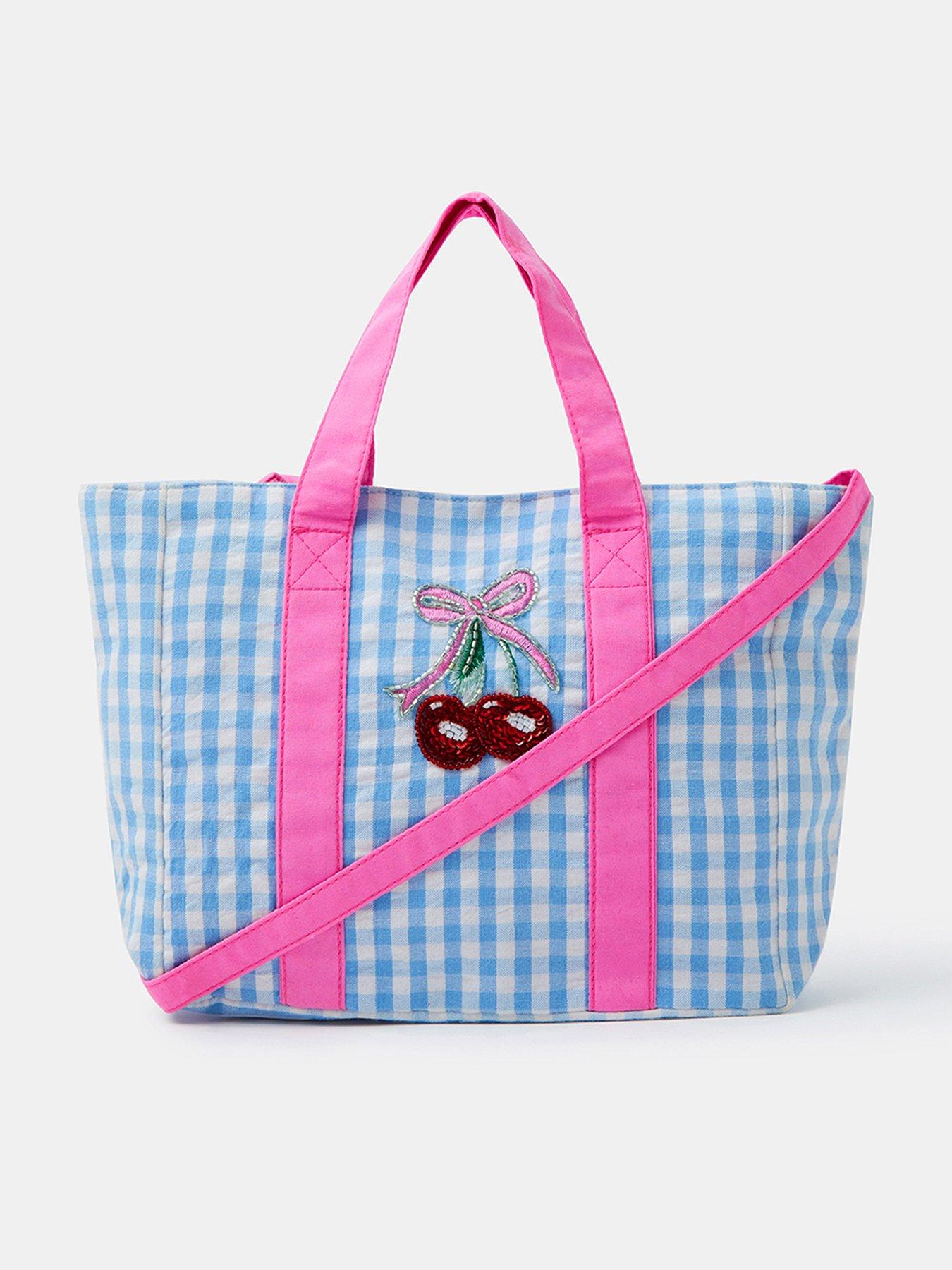 Accessorize Girls Gingham Cherry Tote Bag - Blue