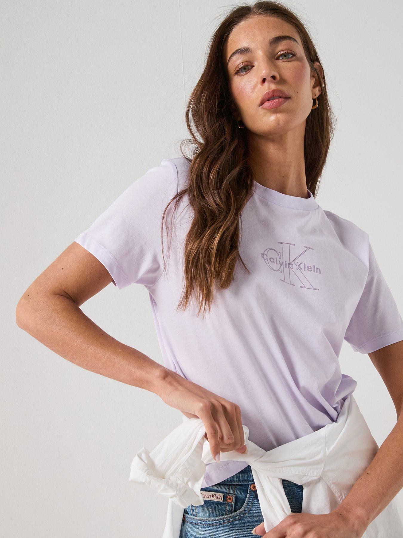 Image 1 of 6 of Calvin Klein Jeans Short Sleeve Classic Monologo T-Shirt - Purple