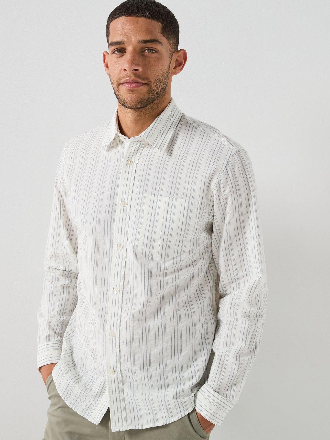 Selected Homme Freddie Mix Seersucker Long Sleeve Shirt - White