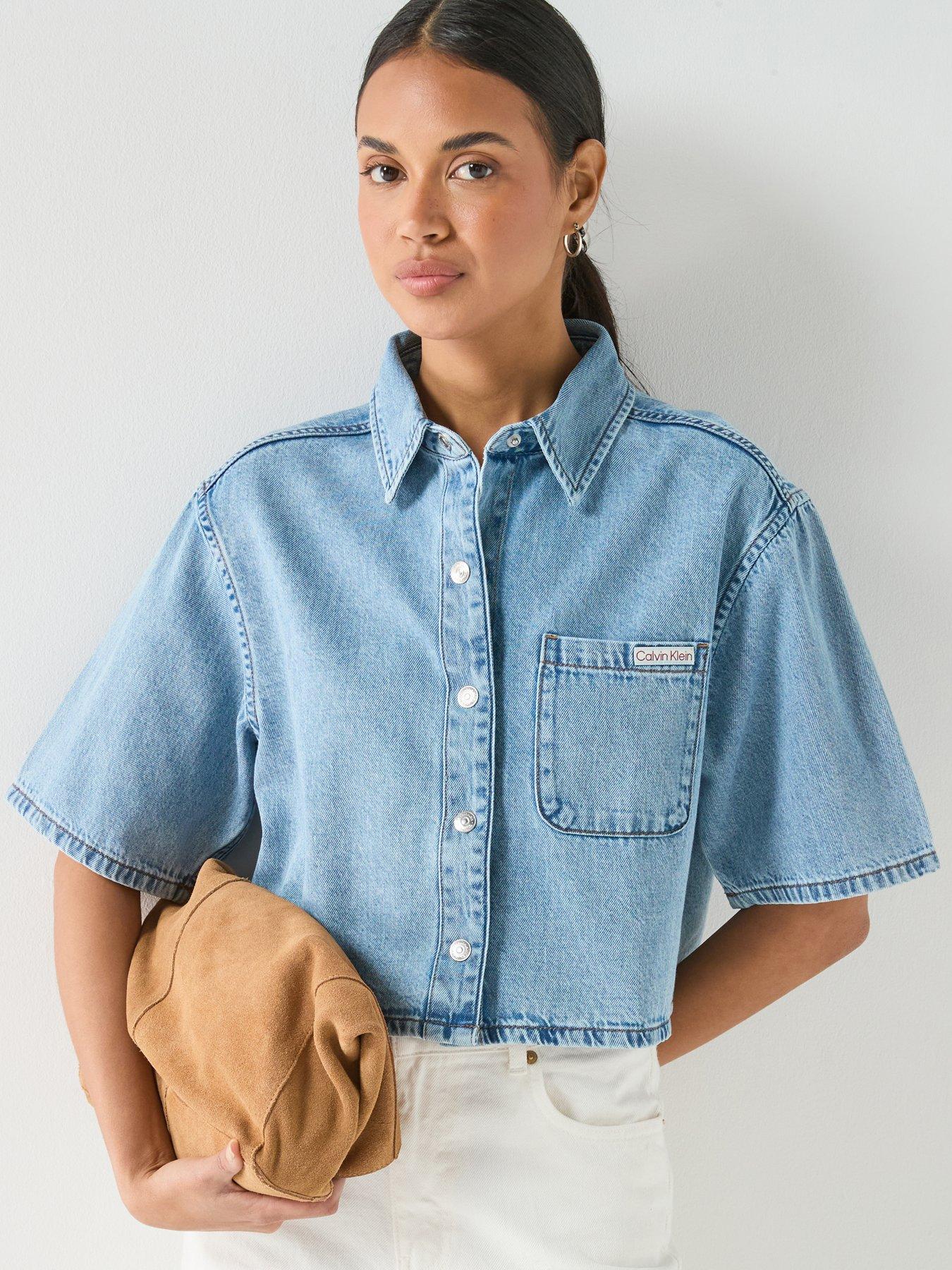 Calvin Klein Jeans Boxy Cropped Denim Shirt Vintage