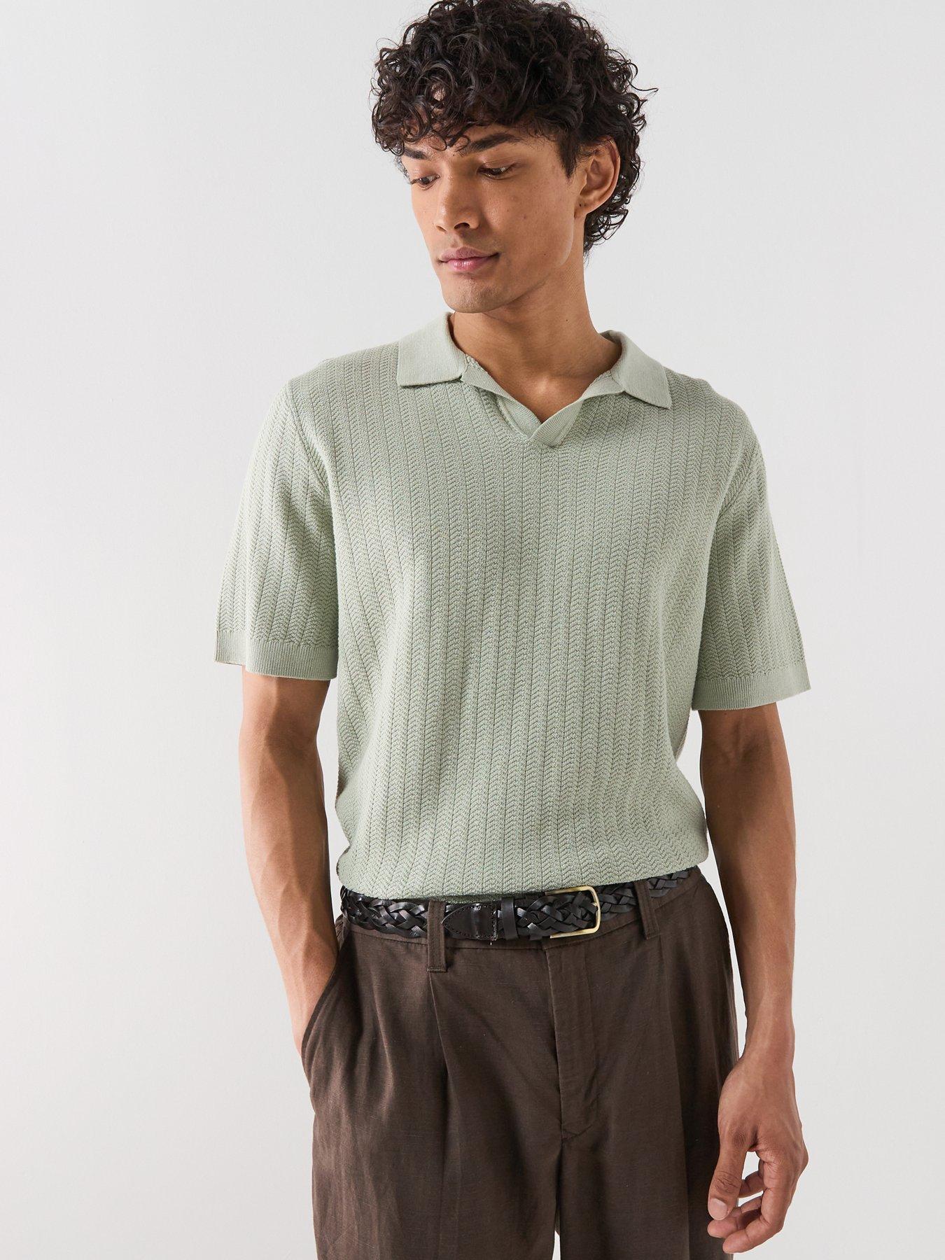 Selected Mattis Linen Blend Open Collar Polo Shirt - Light Green