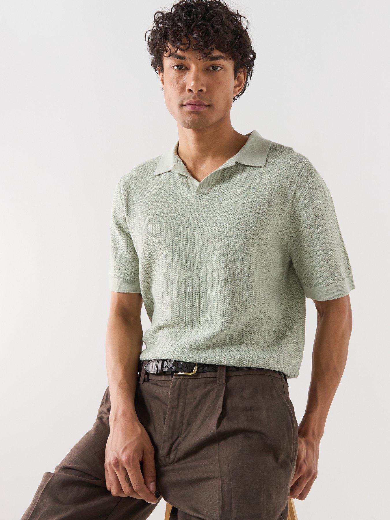 Image 4 of 5 of Selected Selected Mattis Linen Blend Open Collar Polo Shirt