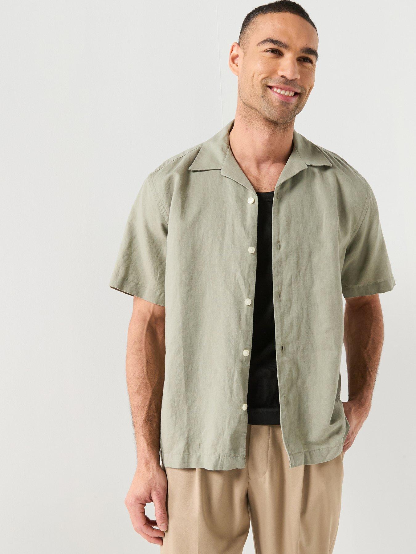 Image 1 of 5 of Selected Short Sleeve Linen Blend Plain Shirt - Vetiver