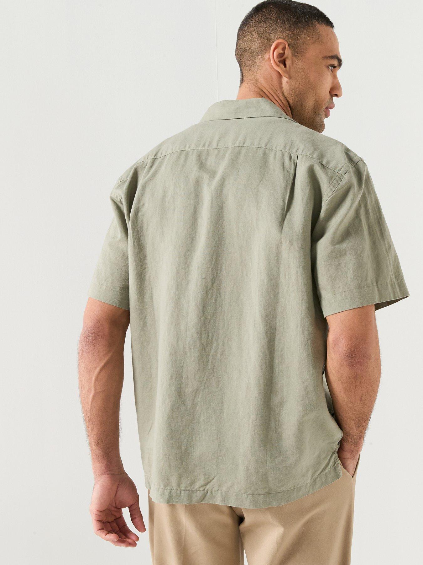 Image 2 of 5 of Selected Short Sleeve Linen Blend Plain Shirt - Vetiver