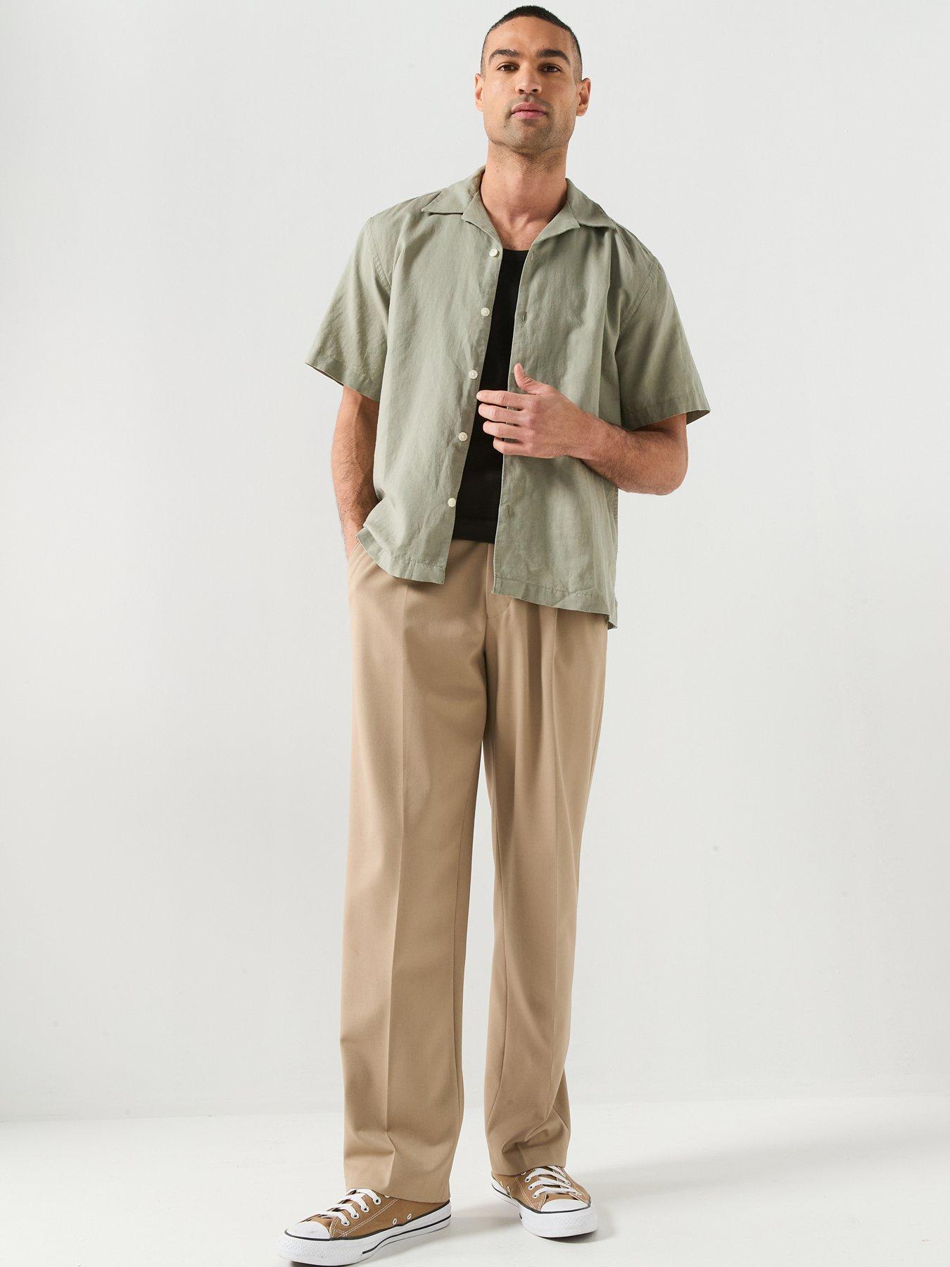 Image 3 of 5 of Selected Short Sleeve Linen Blend Plain Shirt - Vetiver