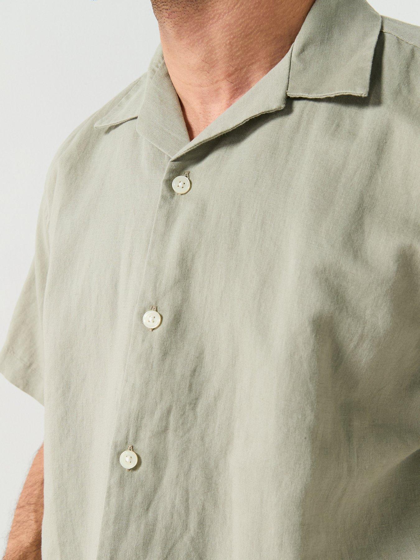 Image 4 of 5 of Selected Short Sleeve Linen Blend Plain Shirt - Vetiver