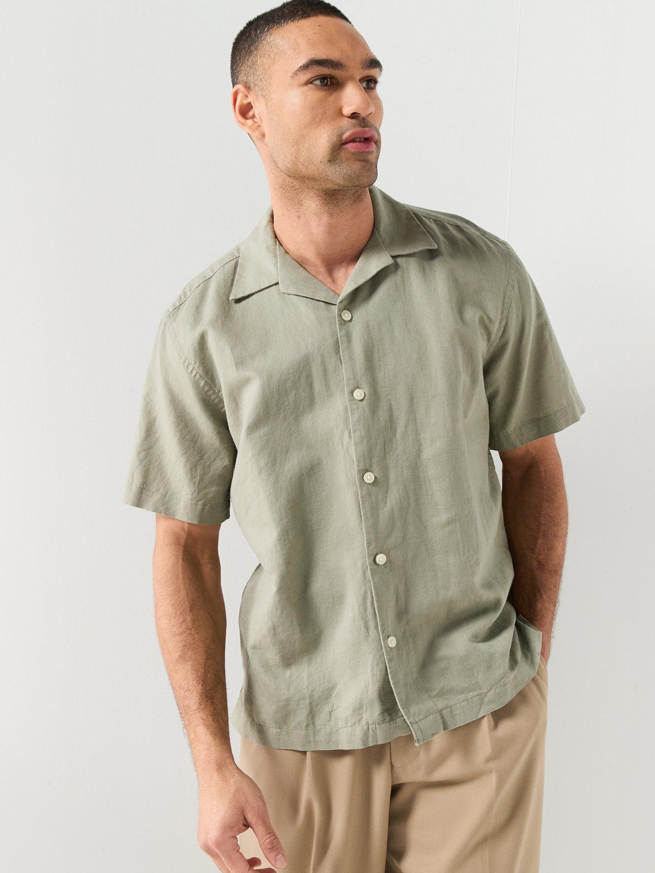 Image 5 of 5 of Selected Short Sleeve Linen Blend Plain Shirt - Vetiver