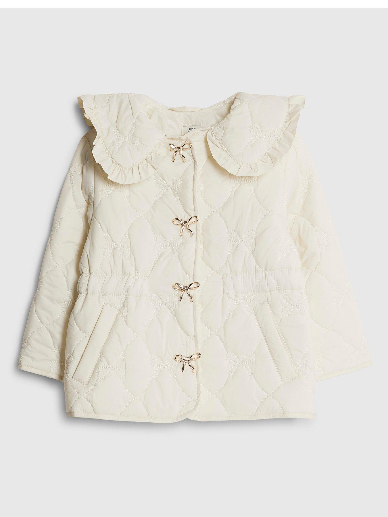 River Island Mini Girls Bow Quilted Collar Jacket - Cream