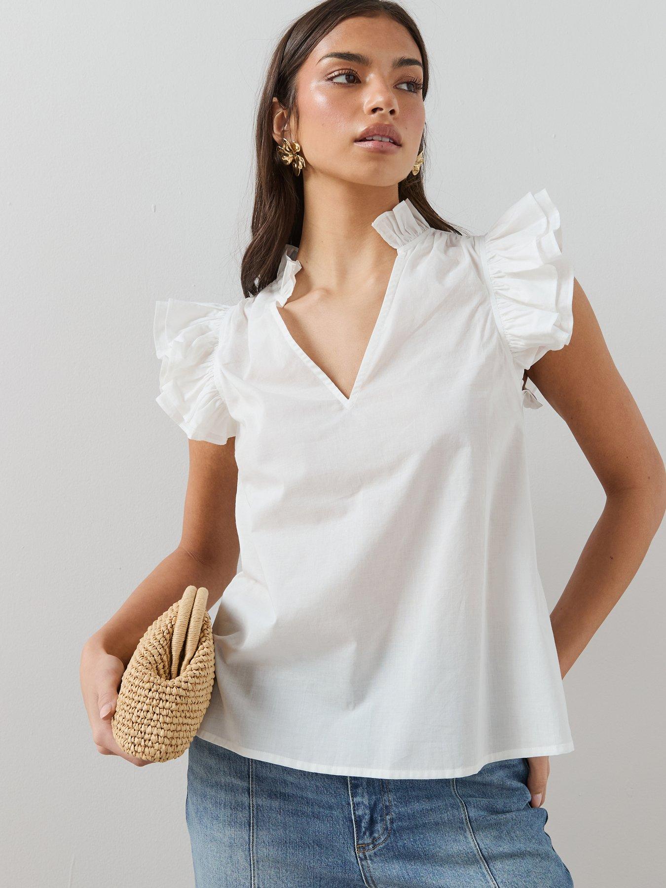The Very Collection Frill Sleeve Detail Blouse - White