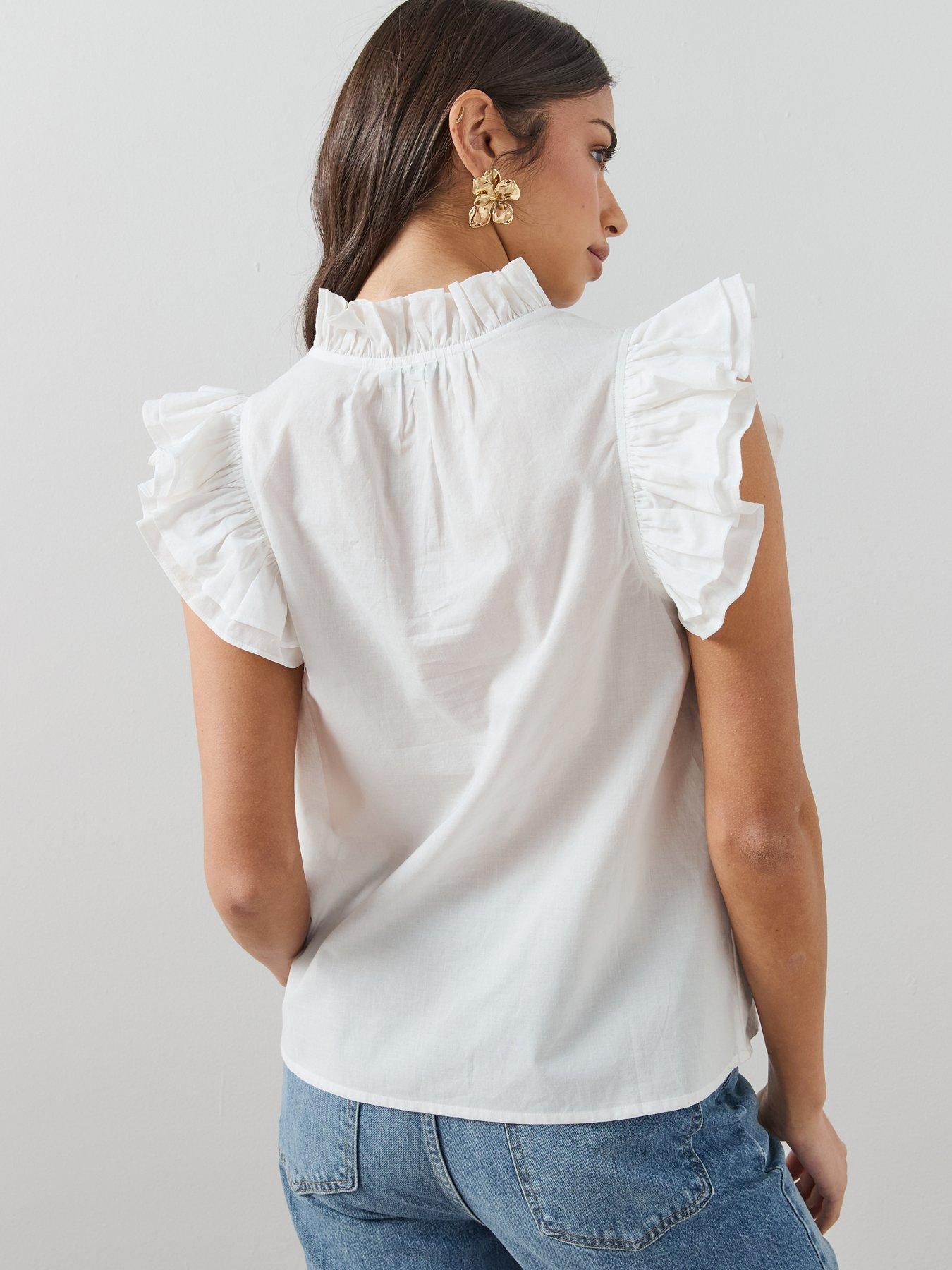 Image 2 of 7 of The Very Collection Frill Sleeve Detail Blouse - White