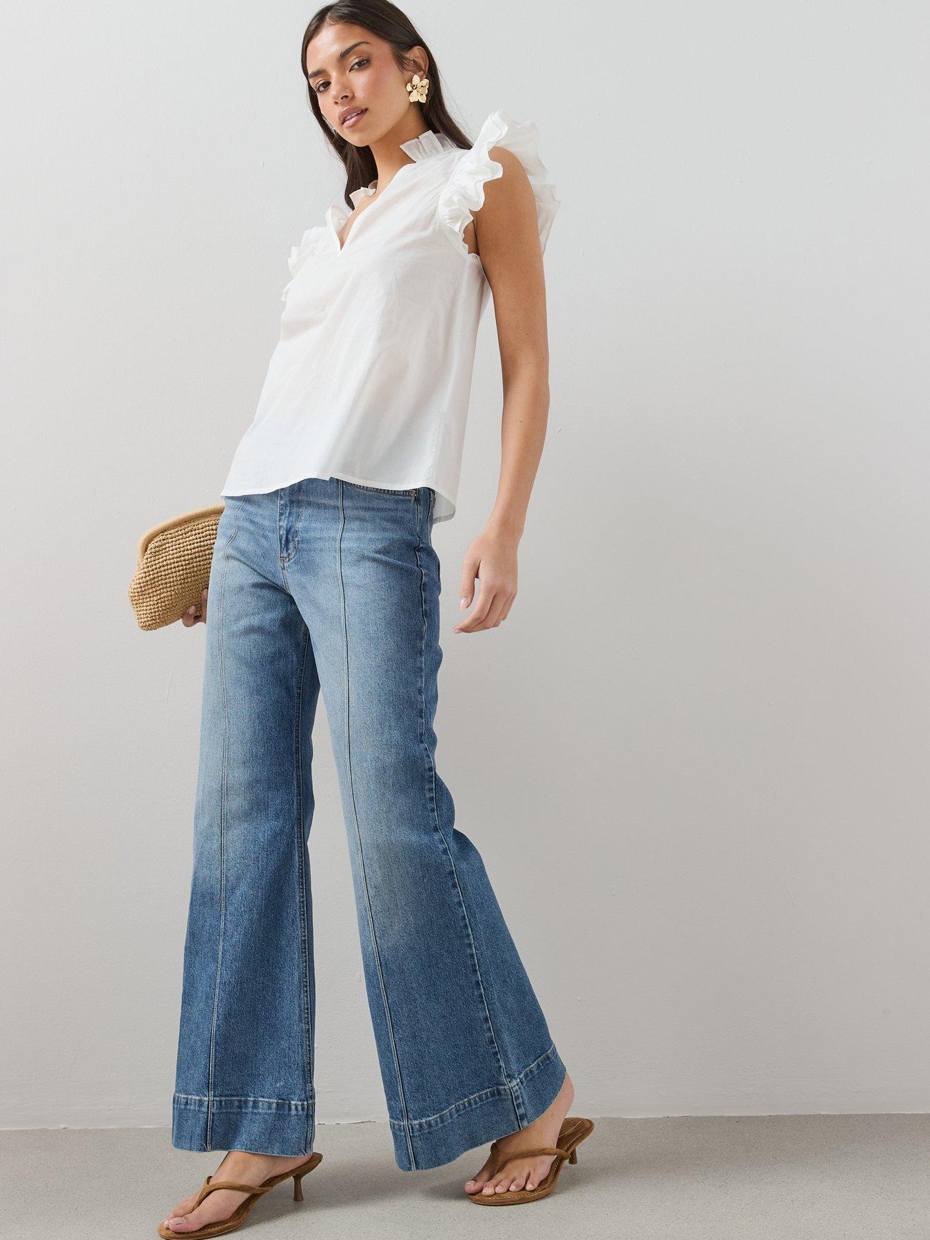 Image 3 of 7 of The Very Collection Frill Sleeve Detail Blouse - White