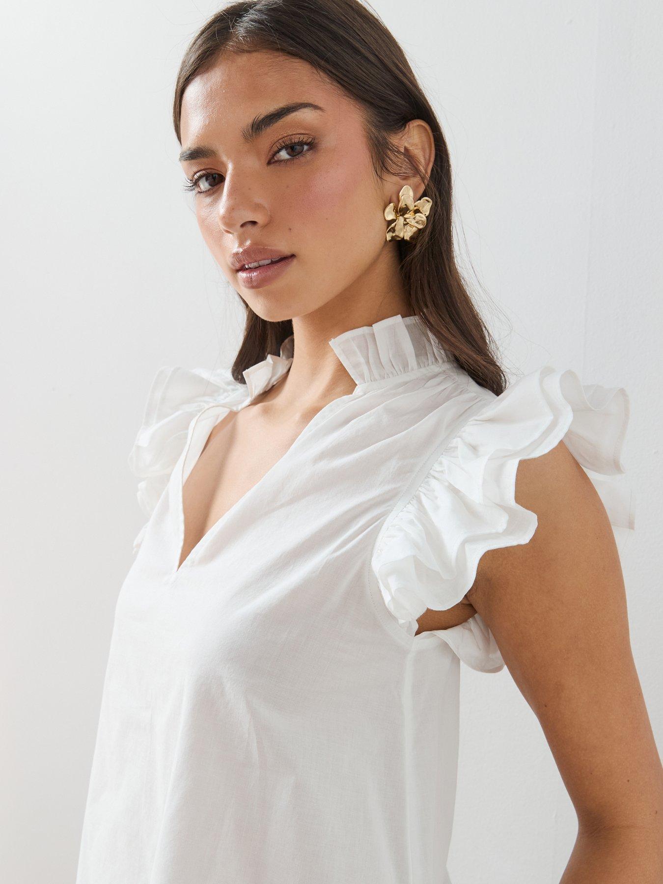 Image 4 of 7 of The Very Collection Frill Sleeve Detail Blouse - White