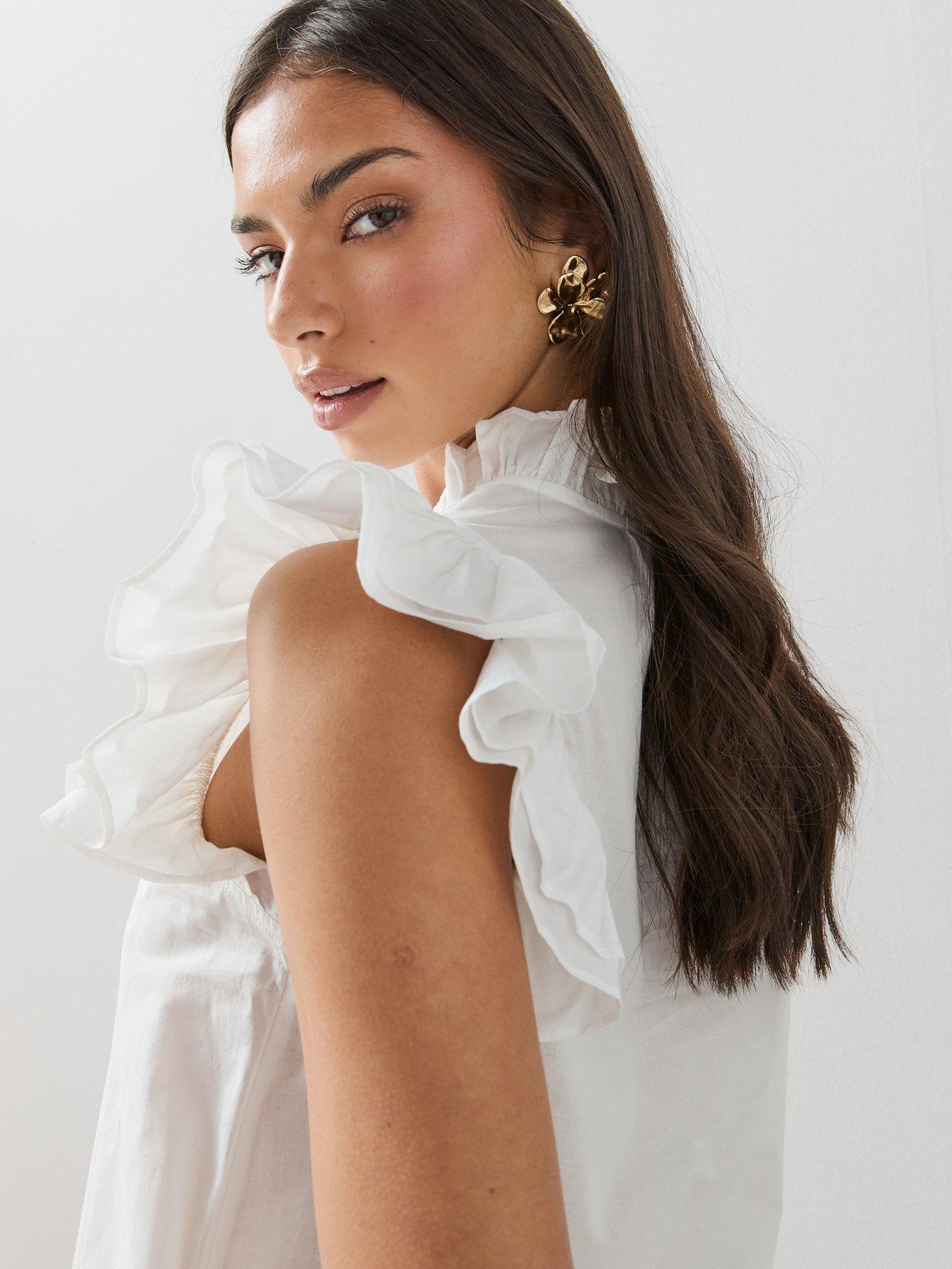 Image 5 of 7 of The Very Collection Frill Sleeve Detail Blouse - White