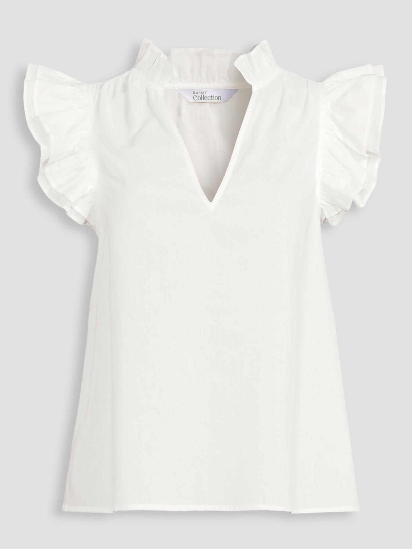 Image 7 of 7 of The Very Collection Frill Sleeve Detail Blouse - White