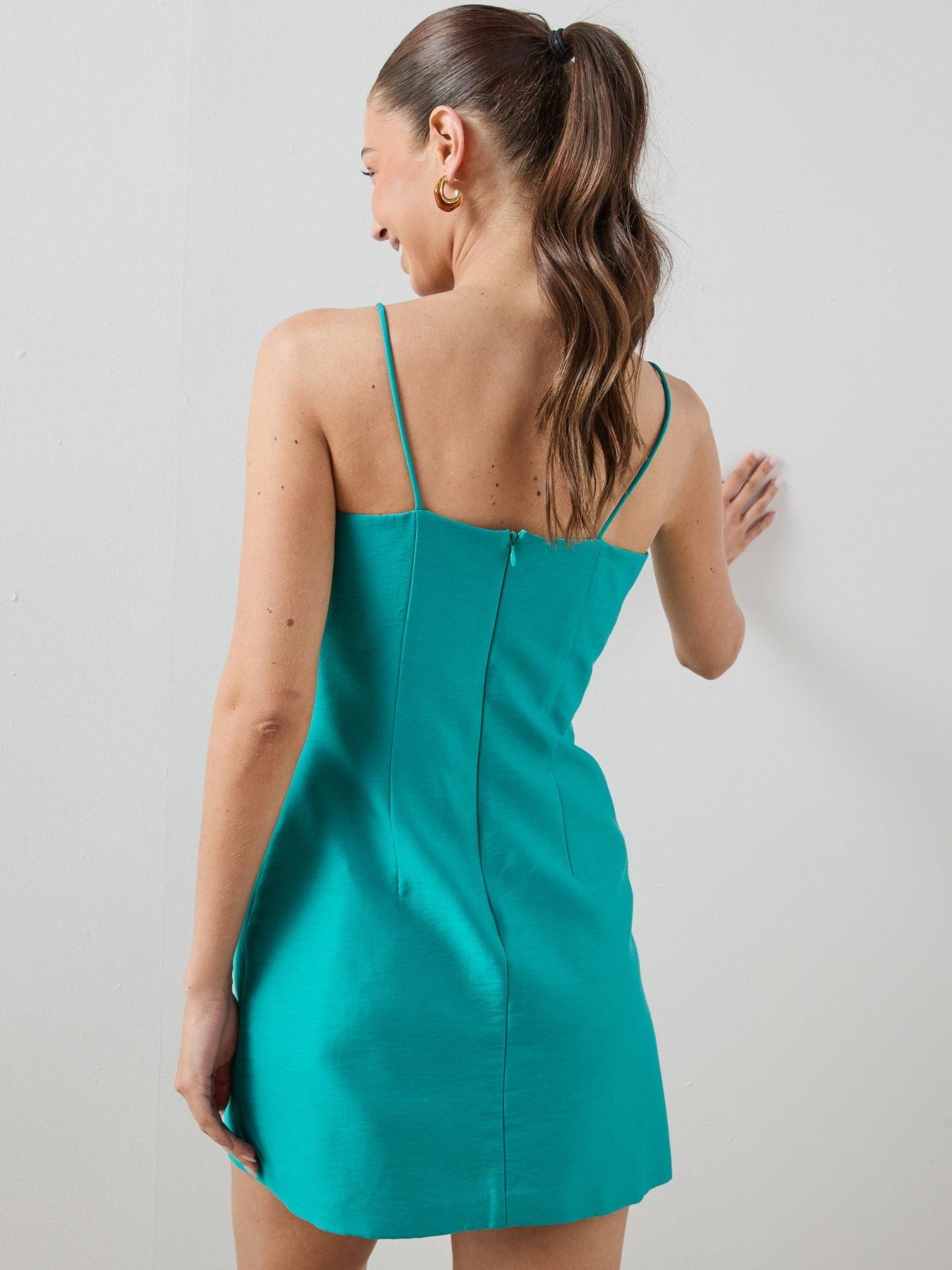 knee length dresses for ladies Kelly Green Mesh Spaghetti Straps Ruched Dress Medium