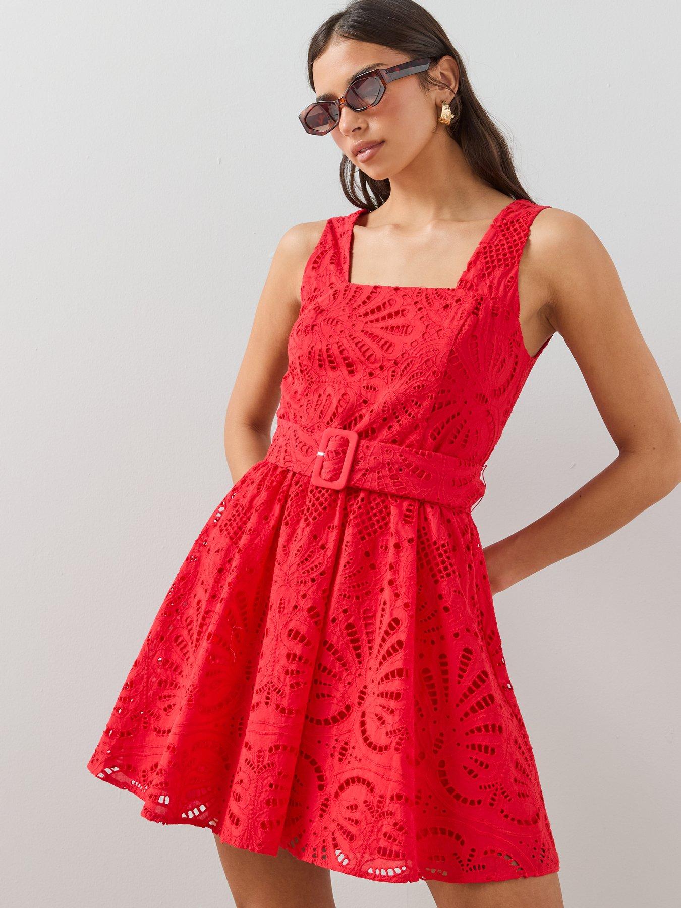 The Very Collection Broderie Belted Square Neck Mini Dress