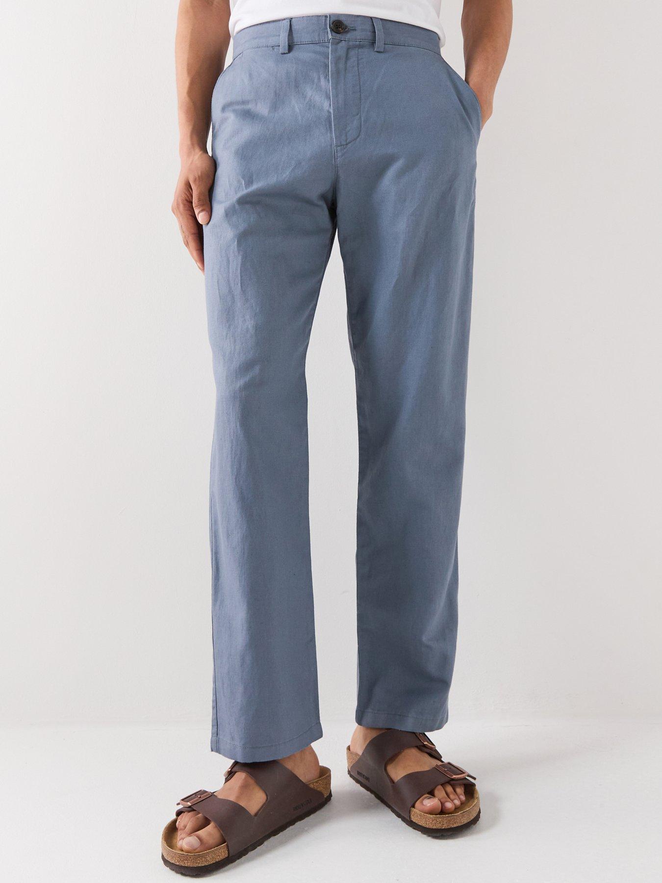 Selected Miles Straight Fit Linen Blend Trousers, Blue, Size 34, Men