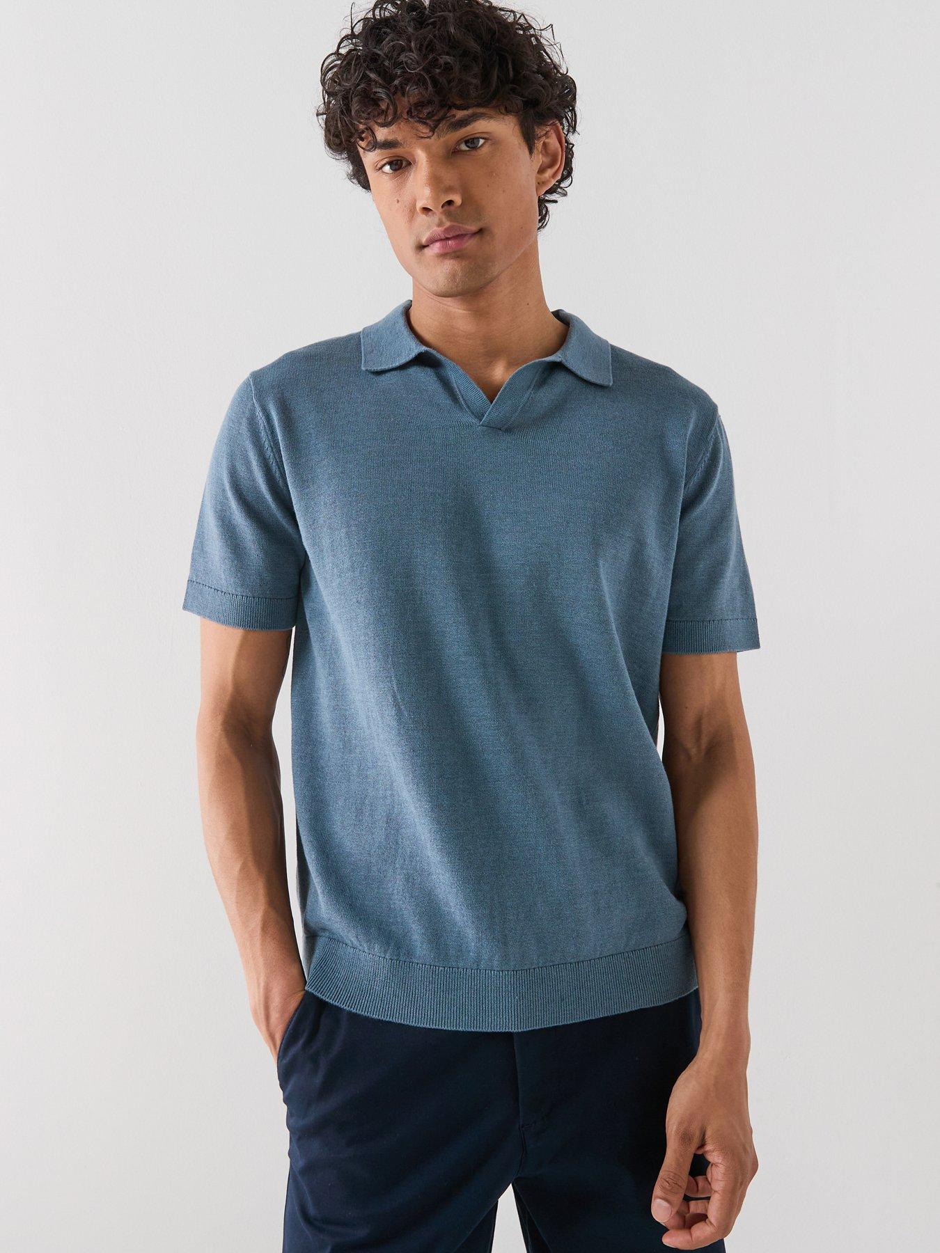 Image 1 of 5 of Selected Selected Mattis Linen Blend Open Collar Polo Shirt