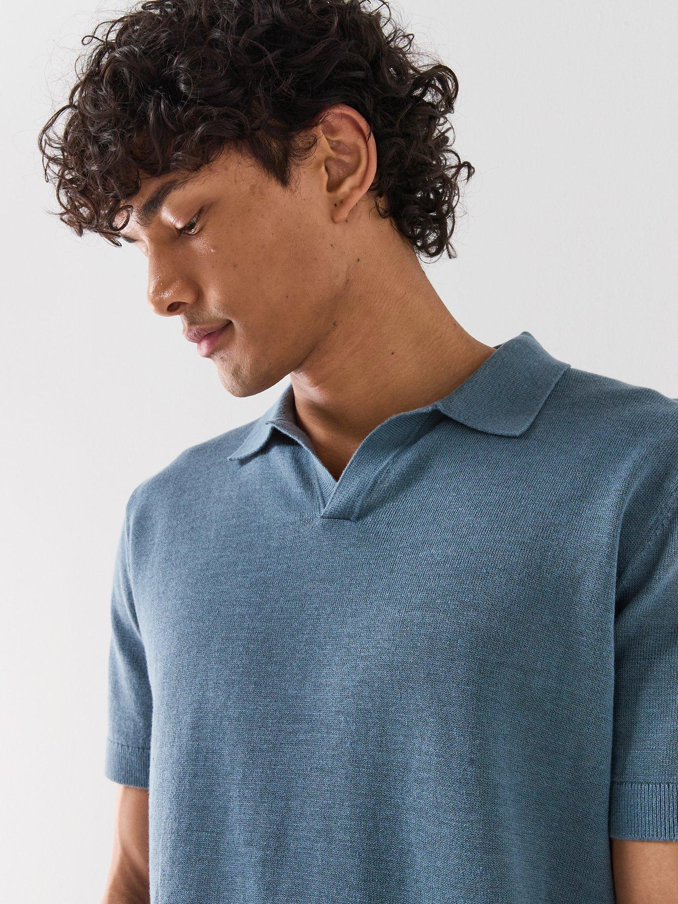 Image 4 of 5 of Selected Selected Mattis Linen Blend Open Collar Polo Shirt