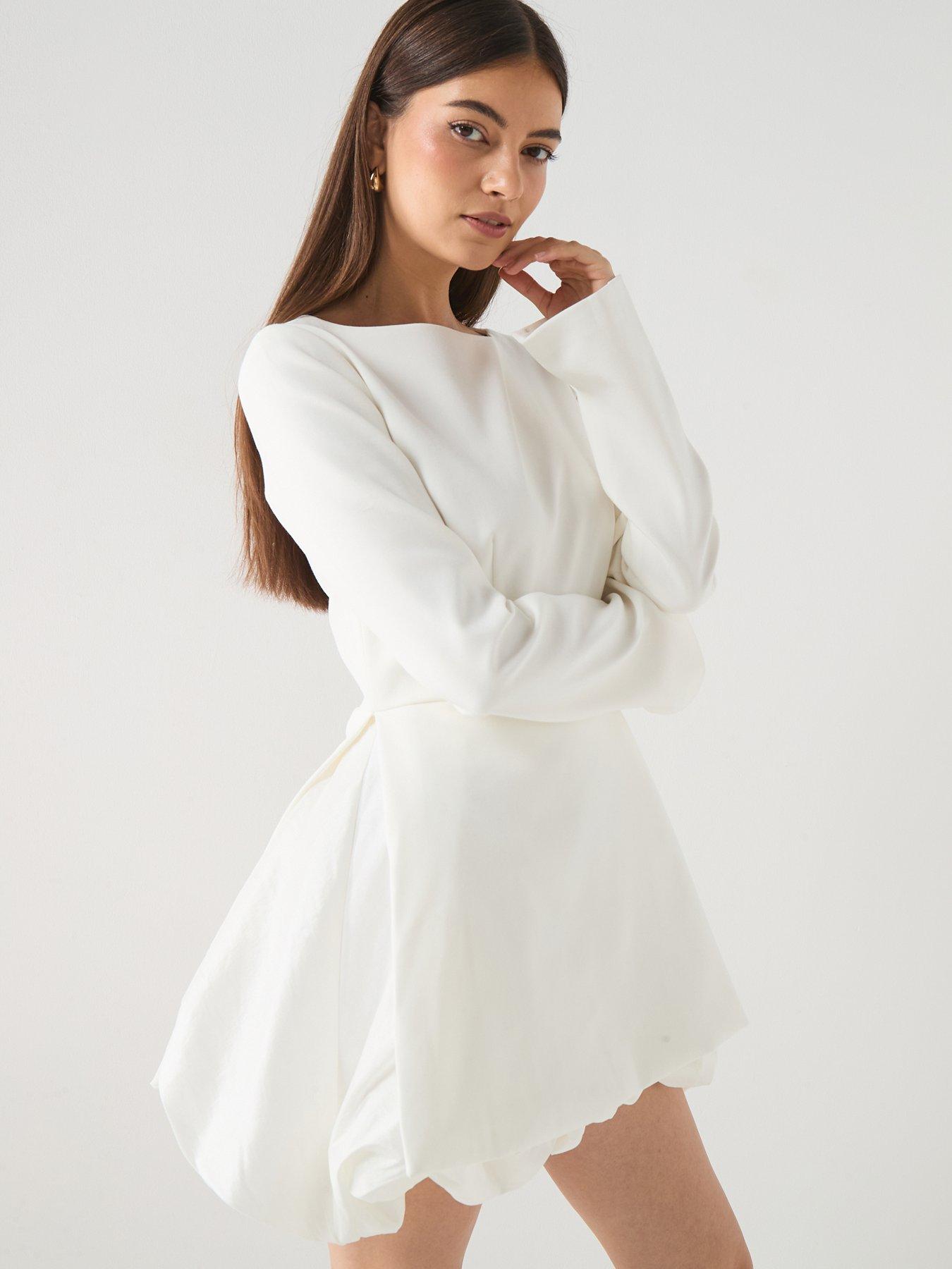 Six Stories Puff Hem Mini Dress - Soft White