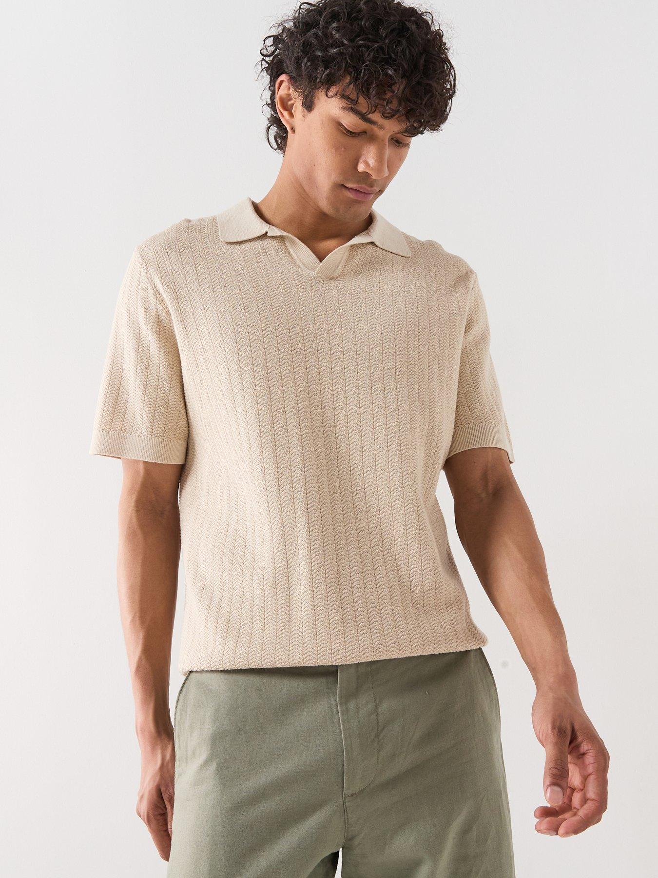 Selected: Mattis Linen Blend Open Collar Polo Shirt - Brown
