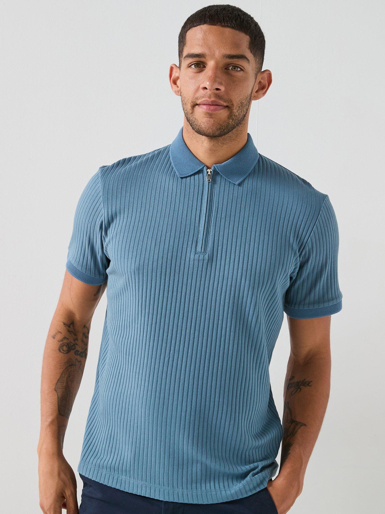 Selected Homme Fave Zip Short Sleeve Polo Shirt - Blue