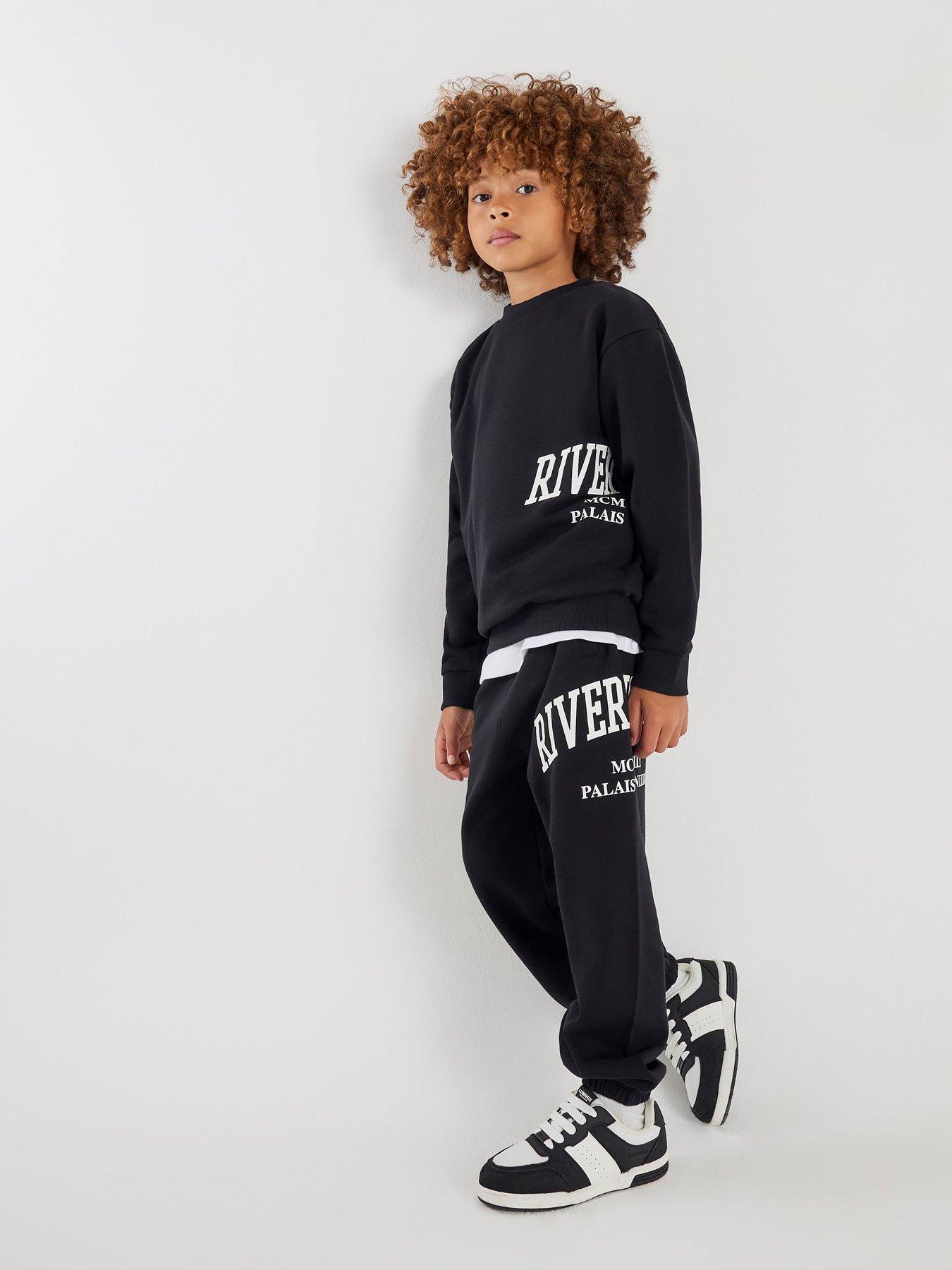 River Island Older Boys Branded Sweatshirt And Joggers Set - Black